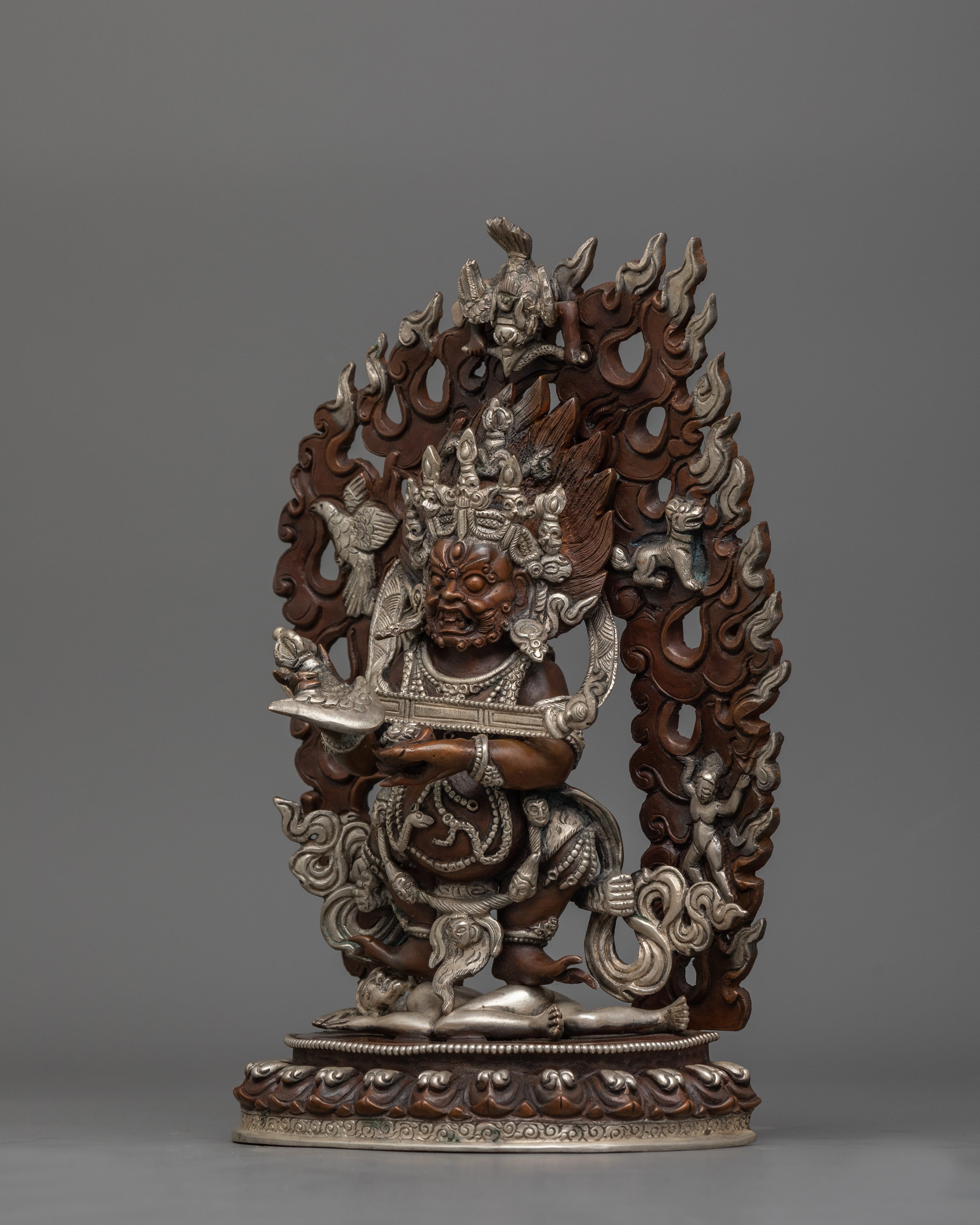 Hand-Carved Protector Deity Sakya Mahakala Statue | Sacred Mahakala