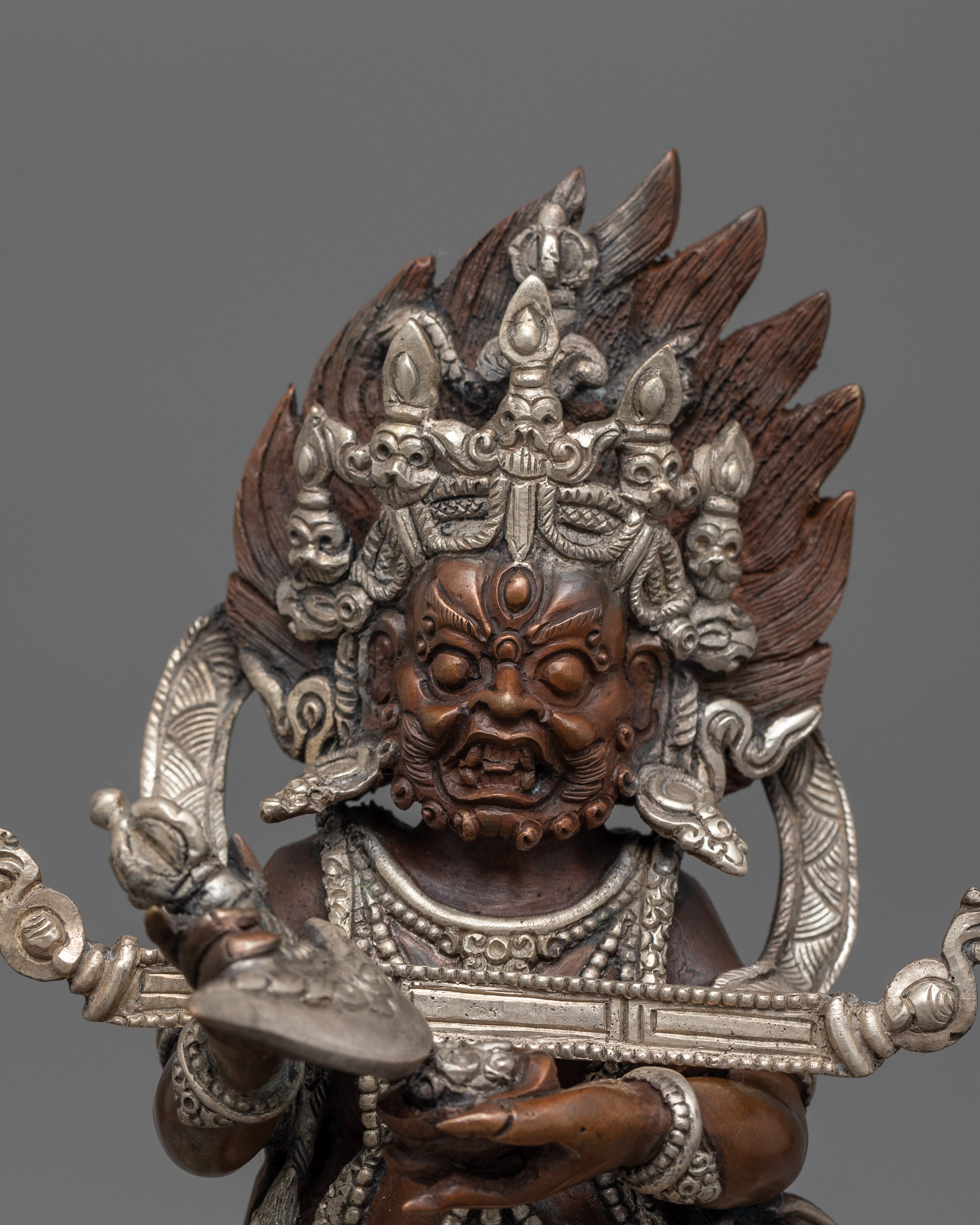 Hand-Carved Protector Deity Sakya Mahakala Statue | Sacred Mahakala
