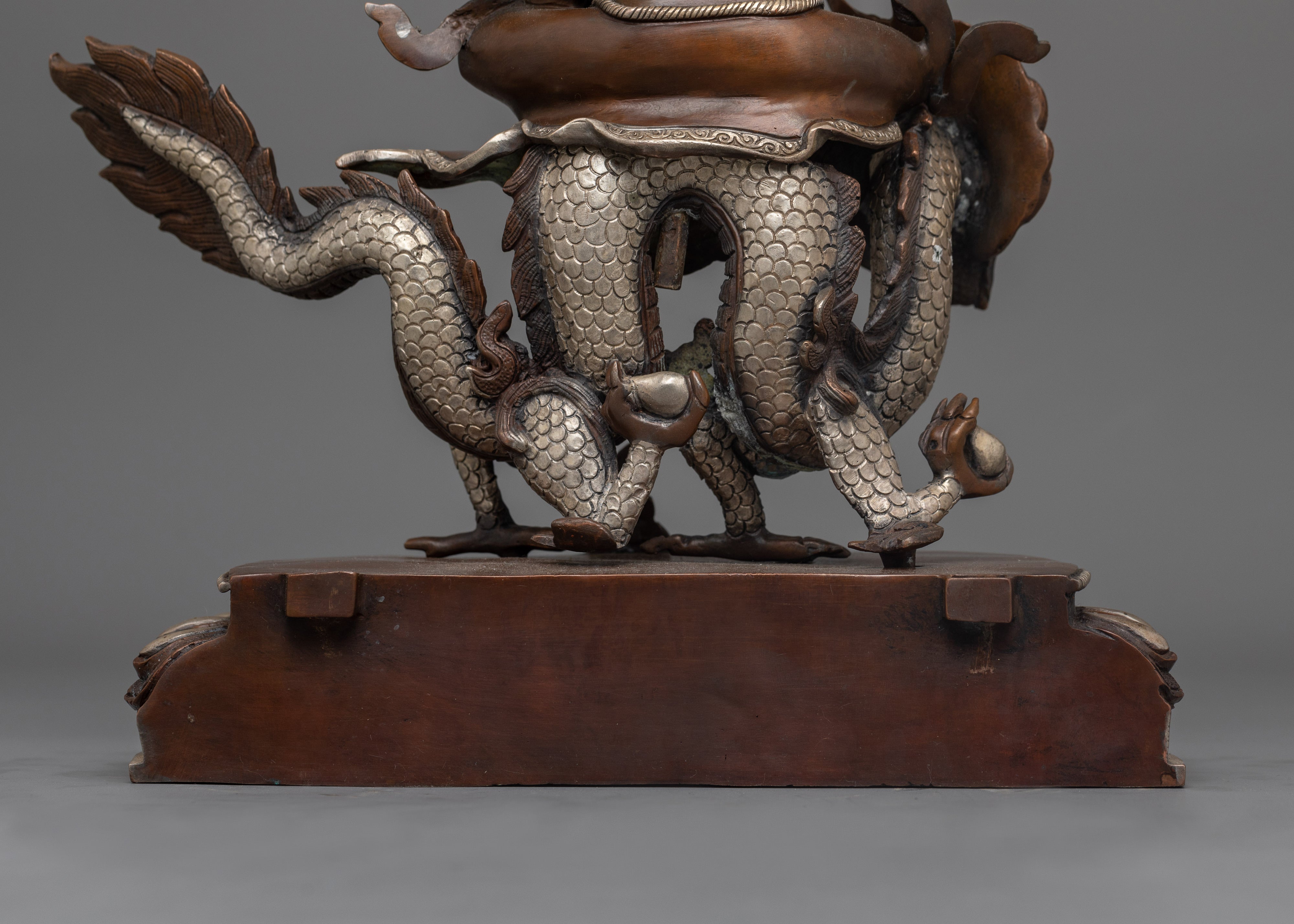 Hand-Carved White Dzambhala Seated on Dragon Statue | Prosperity Deity