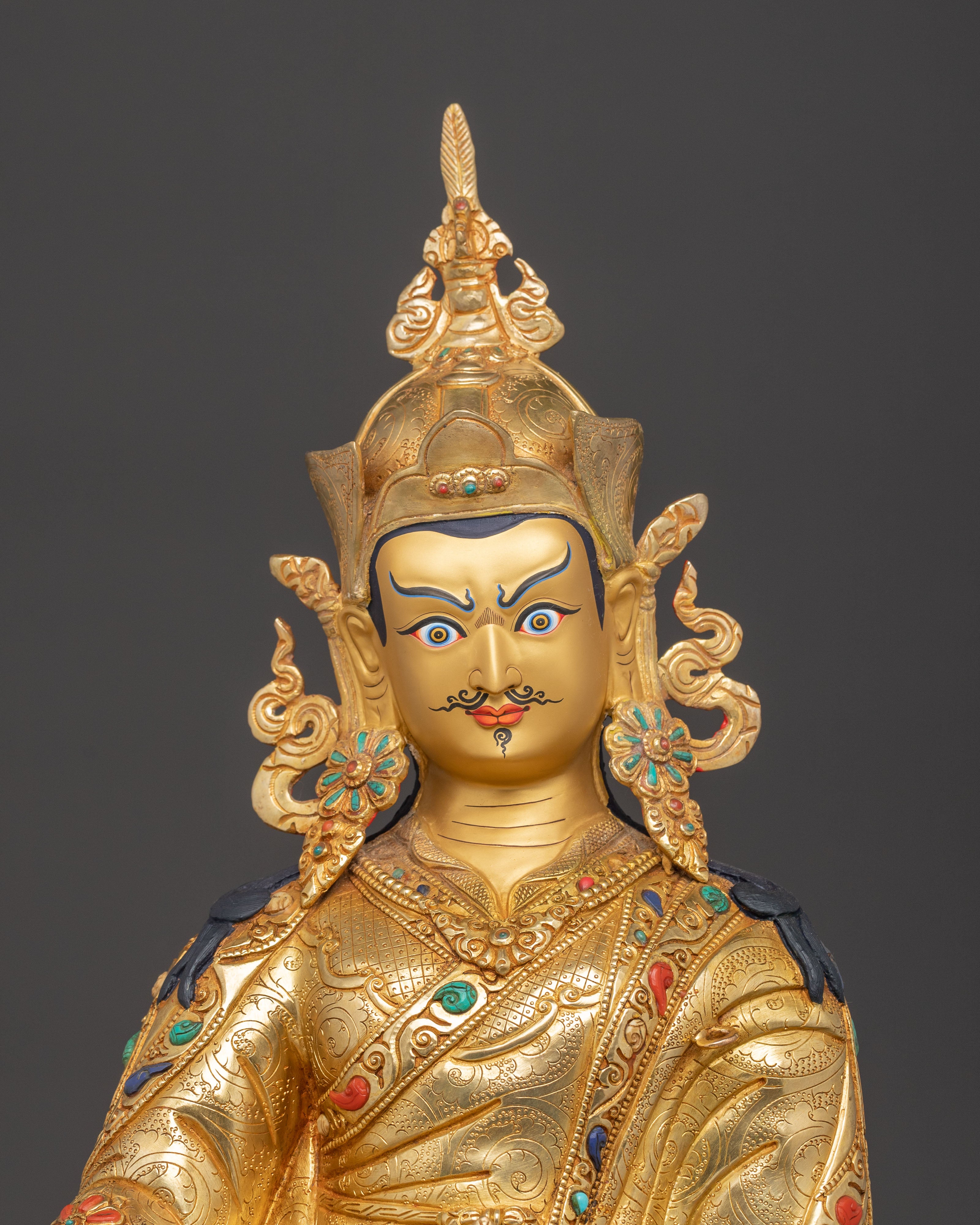 Handmade Golden Statue of Guru Rinpoche | Lotus-Born Guru