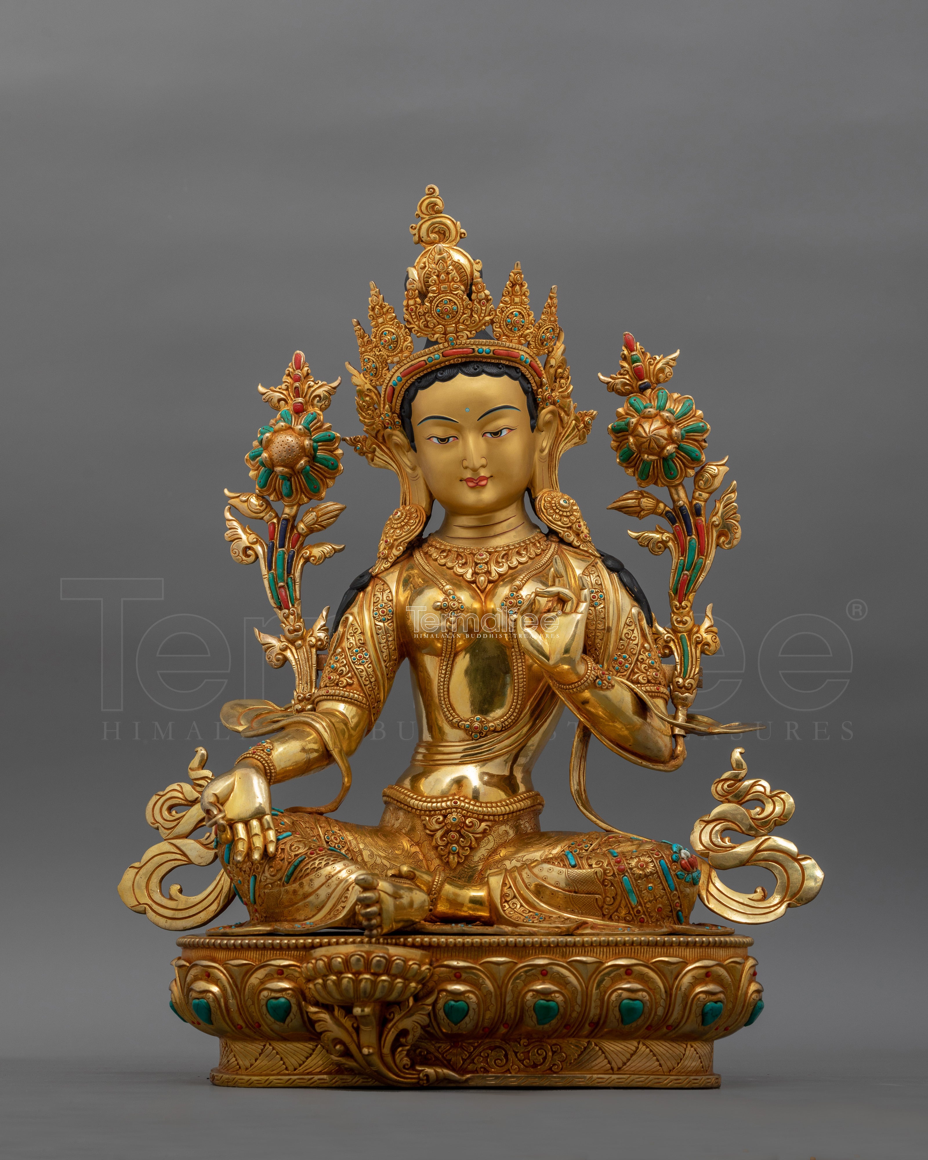 Hand-Carved Green Tara Compassionate Deity Statue | Tibetan Sculpture