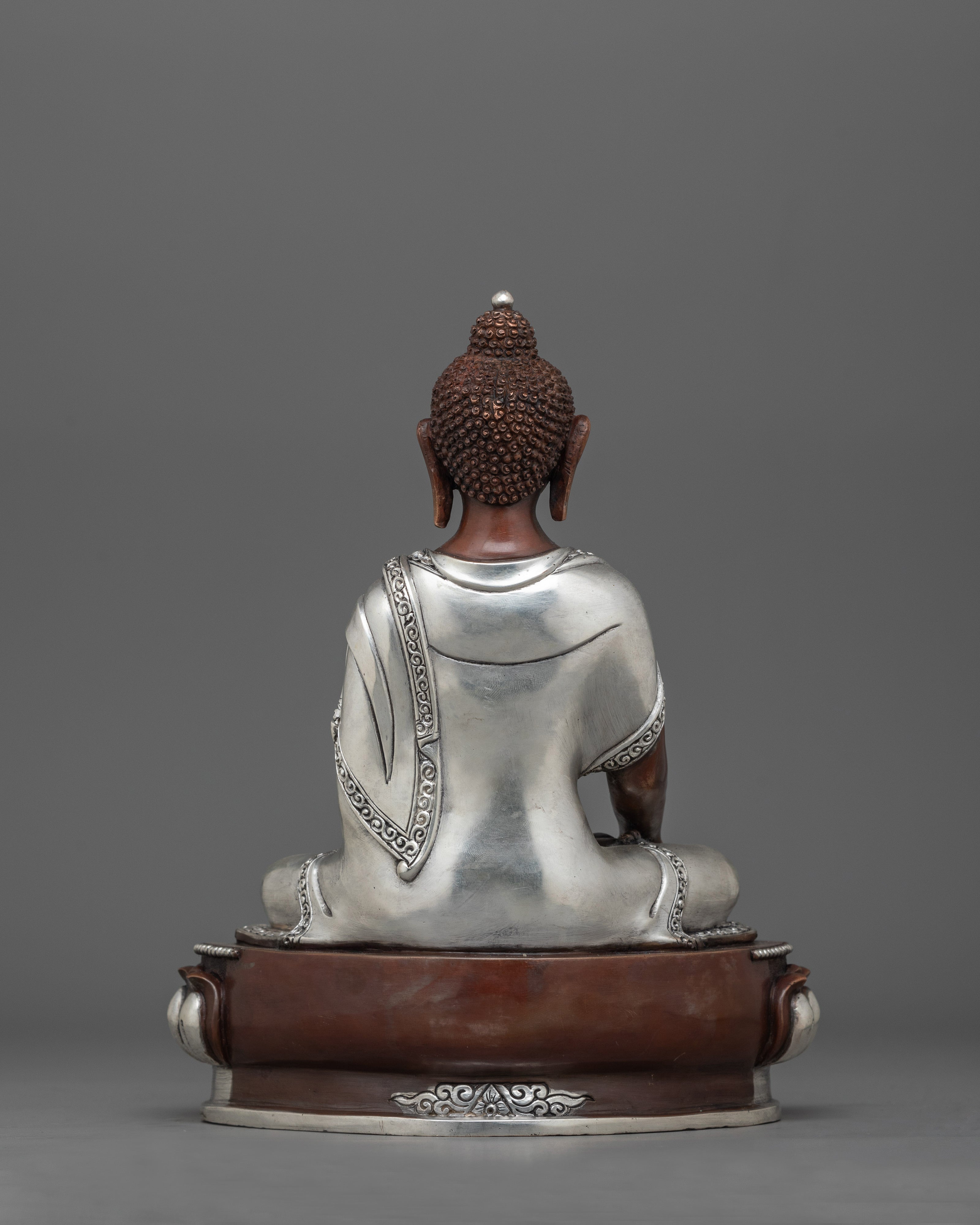 Oxidized Silver-Plated Shakyamuni Buddha Figurine | Sage of Shakya Clan