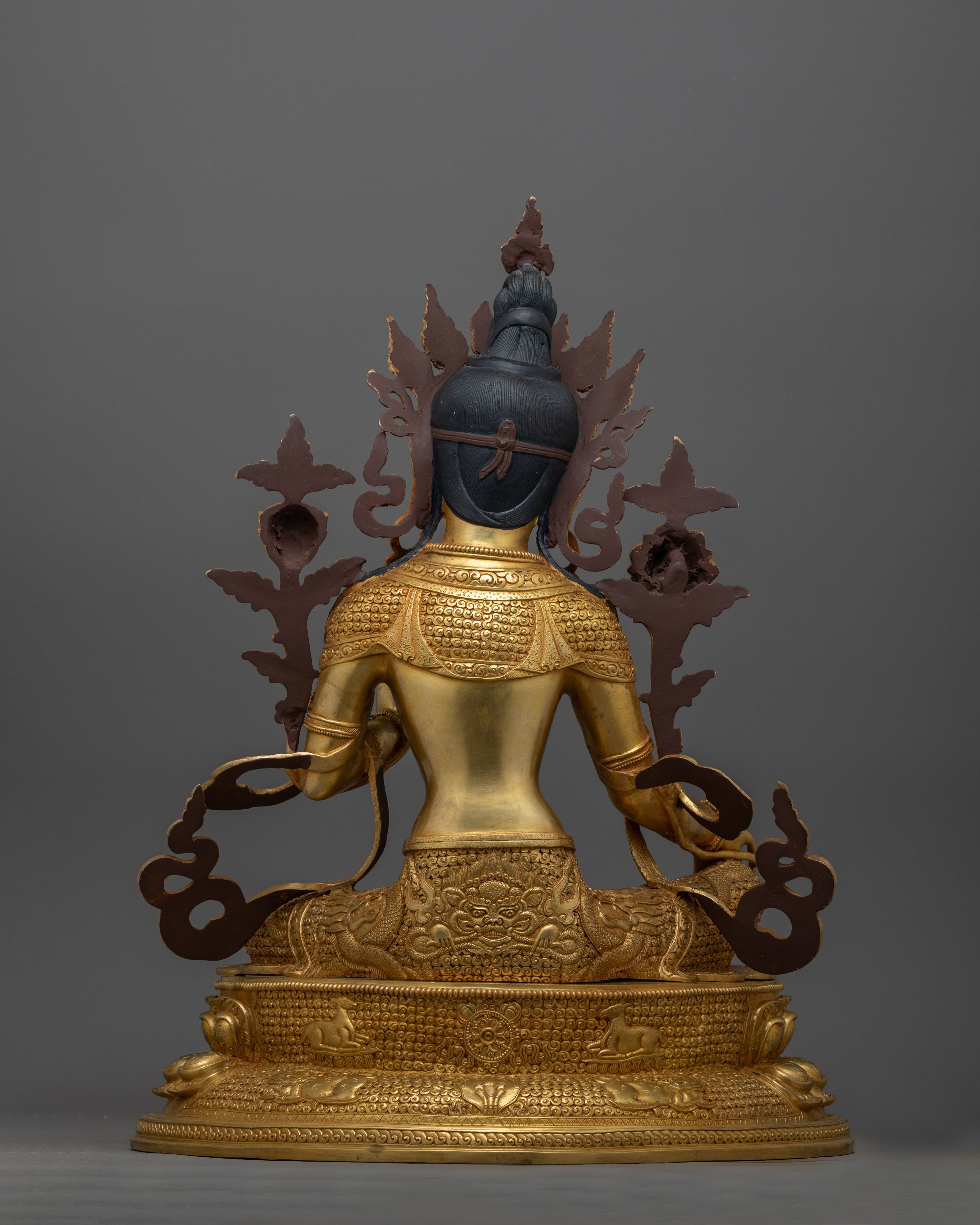 Handcarved Compassionate Green Tara for Shrine | 24K Gold Gilded Tibetan Sculpture