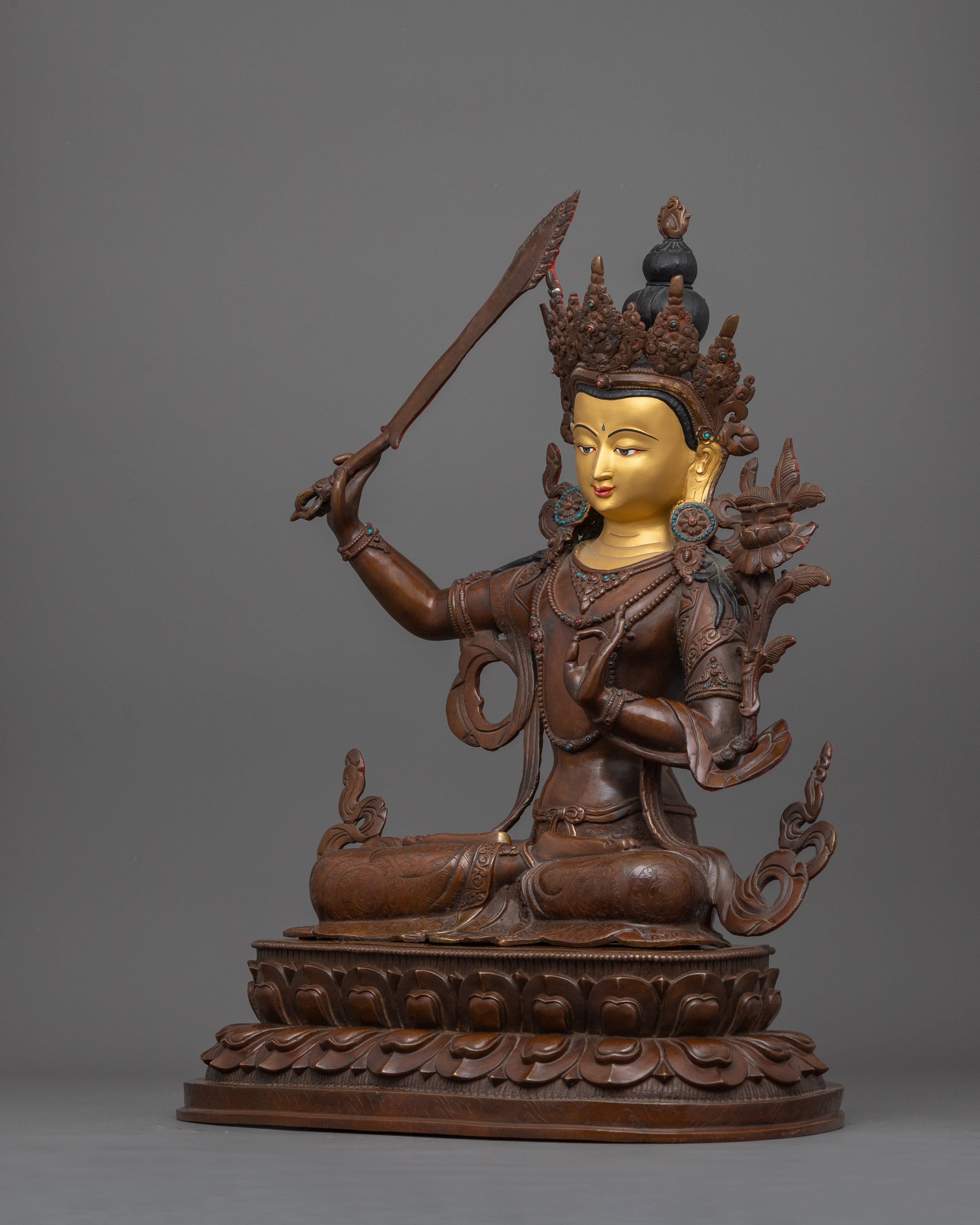 Perfection of Wisdom Manjushri Statue | Hancrafted Oxidized Copper Body