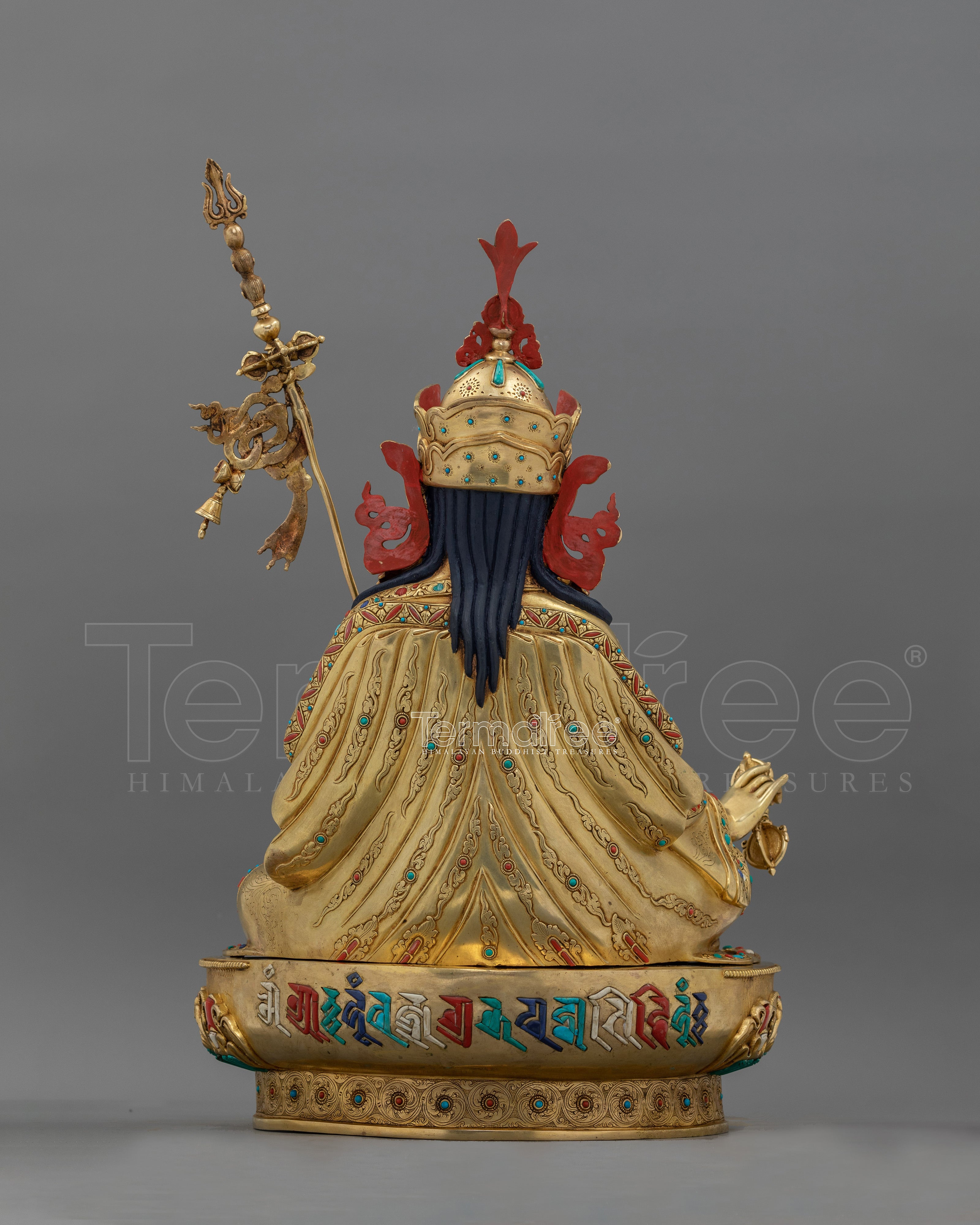 Guru Rinpoche Healing Gemstone Figure | 24K Gold Gilded with Hand-Carved Gemstones
