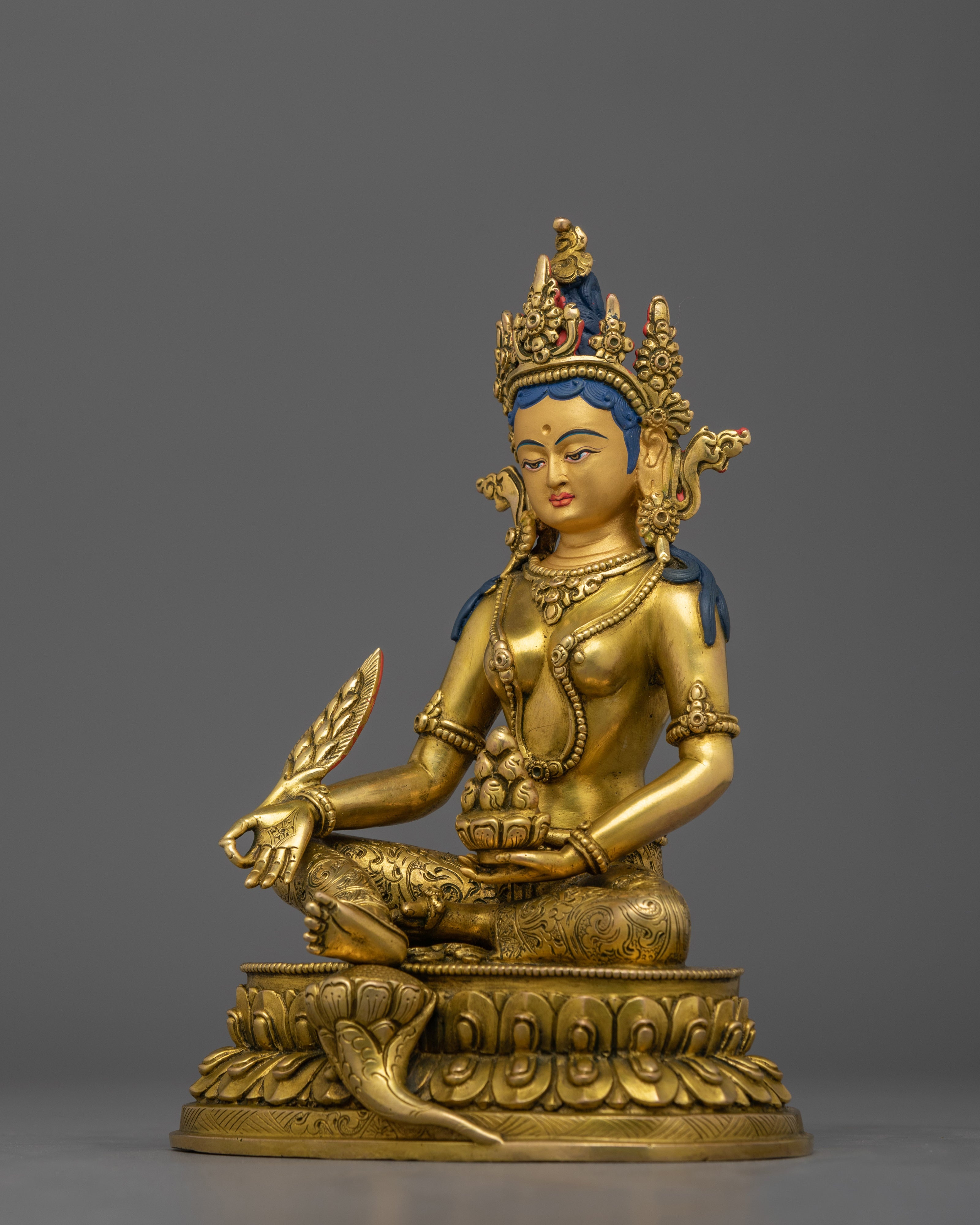 7.5 Inches Ksitigarbha Statue in 24K Gold Gilded Copper