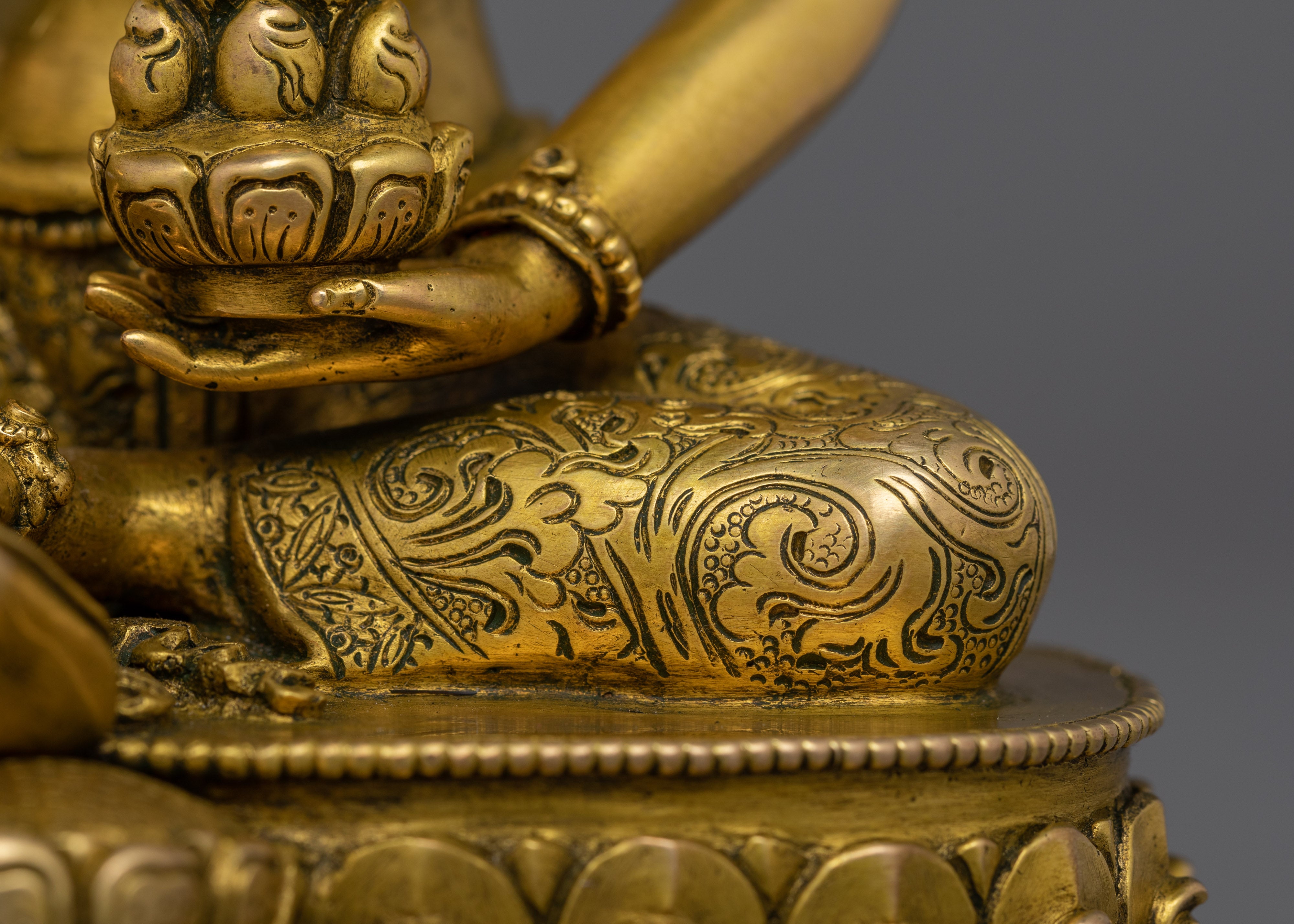 7.5 Inches Ksitigarbha Statue in 24K Gold Gilded Copper