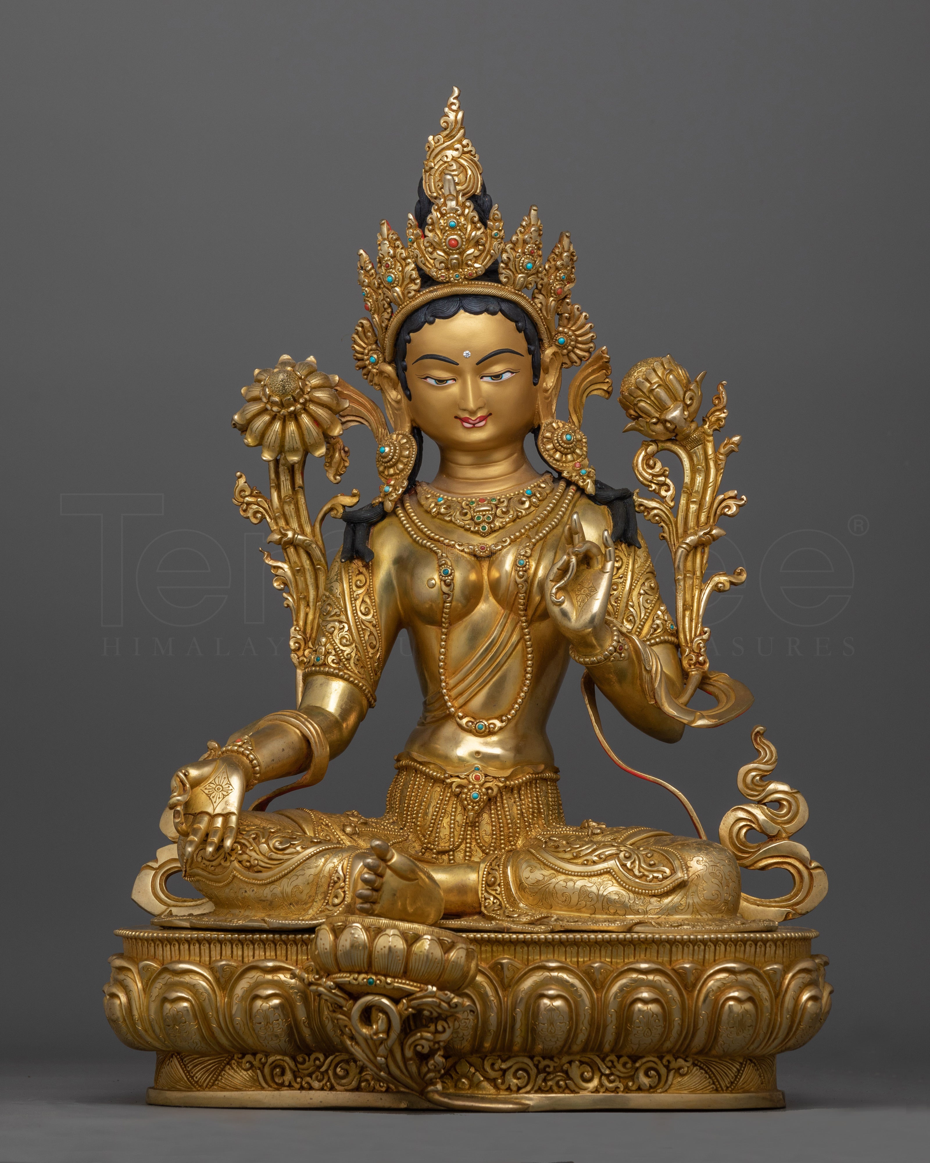 Green Tara Gold Gilded compassionate deity | Bodhisattva of Compassion, protection Deity