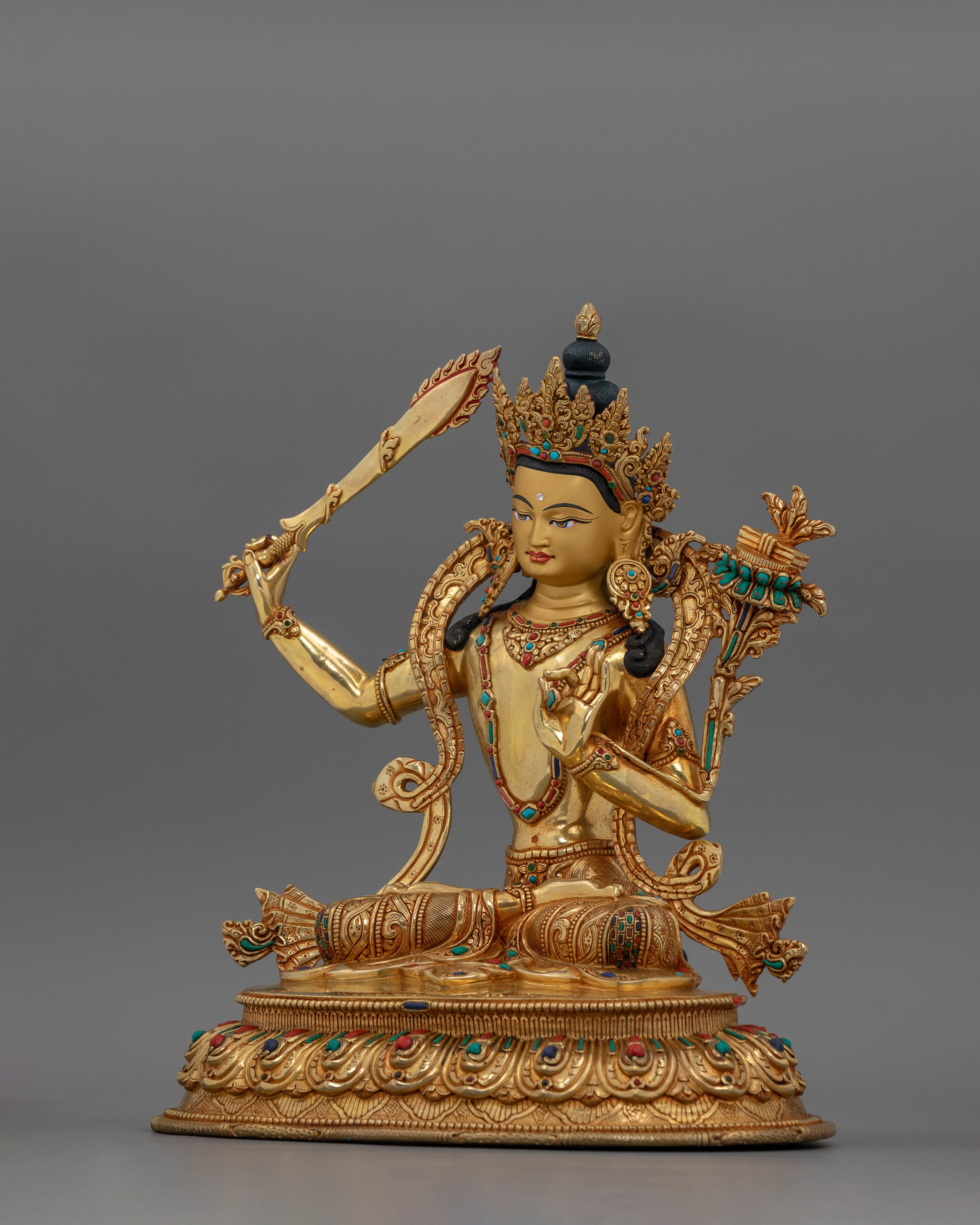 Handcrafted Manjushri Bodhisattva Dharma Statue | Symbol of Wisdom and Enlightenment