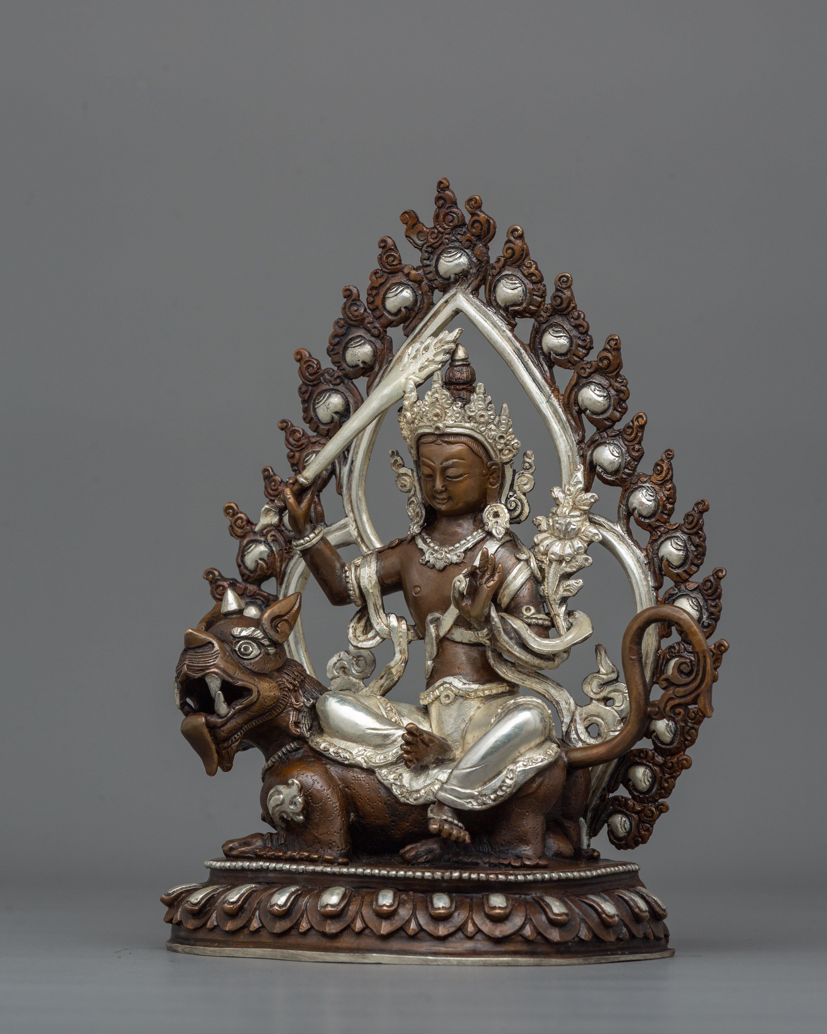 Traditional Sacred Simhanada Manjushri Statue | Embodiment of Wisdom