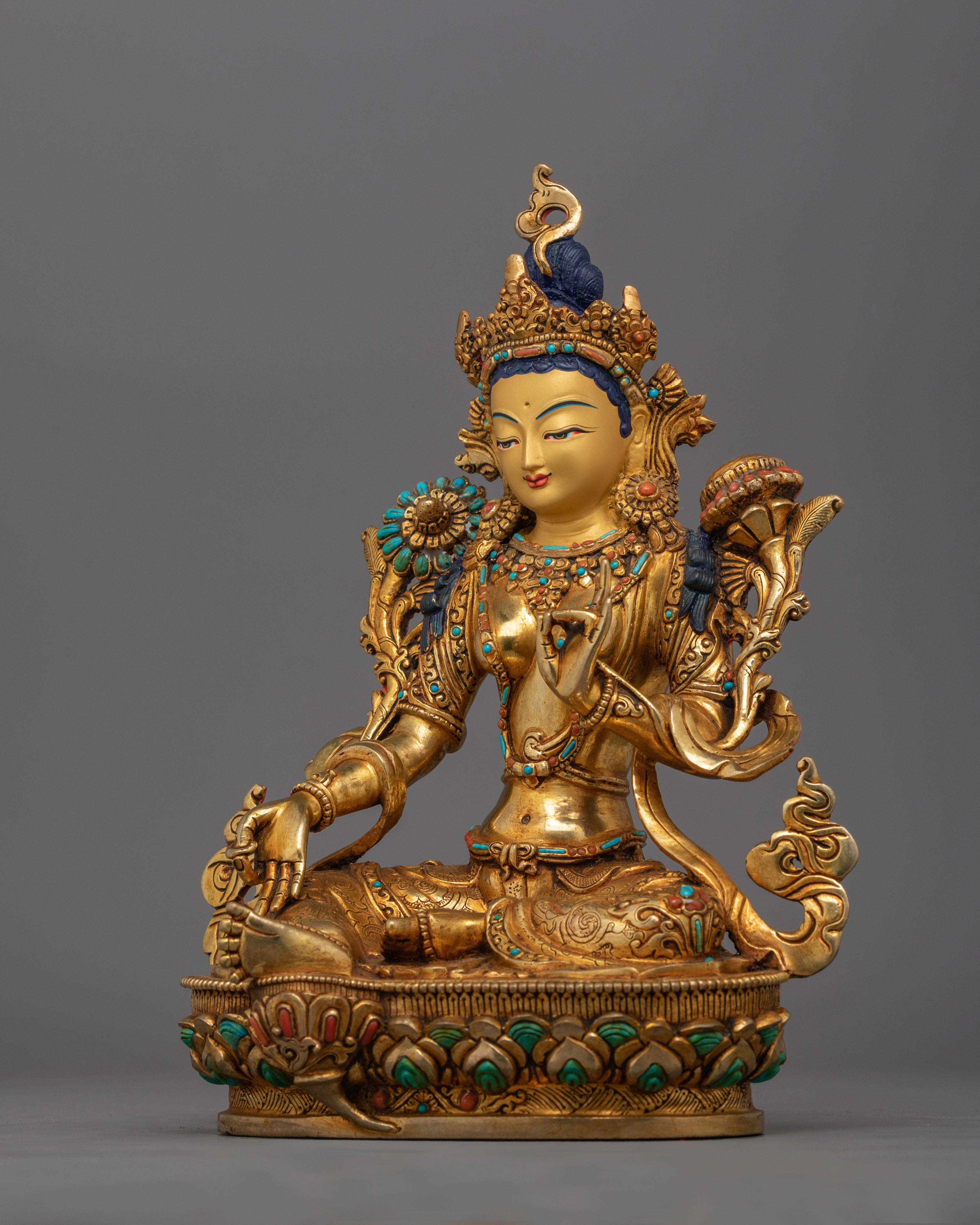 Traditional Buddhist Green Tara Goddess Statue | Protector from Fear Traditional Statue