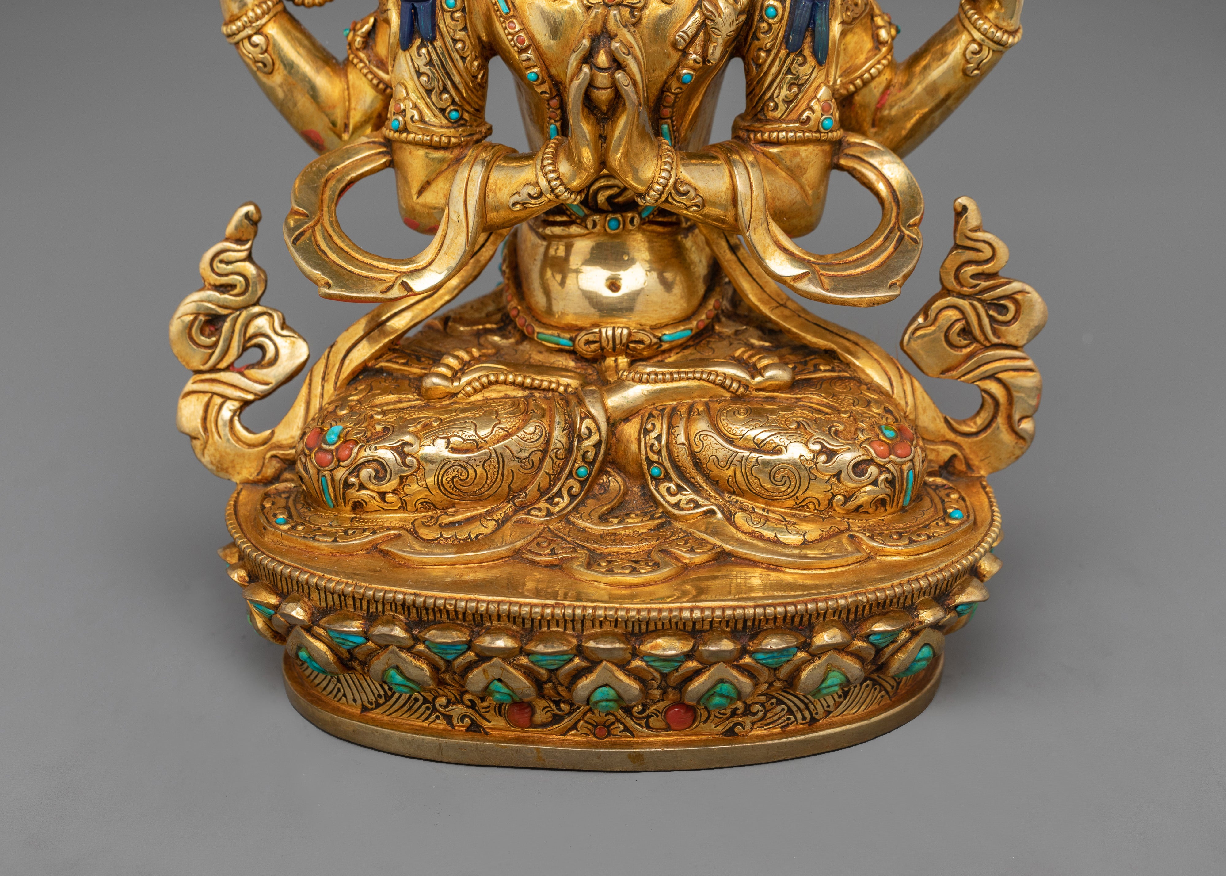 Handcrafted Four-armed Chenrezig Statue | Symbol of Love and Compassion