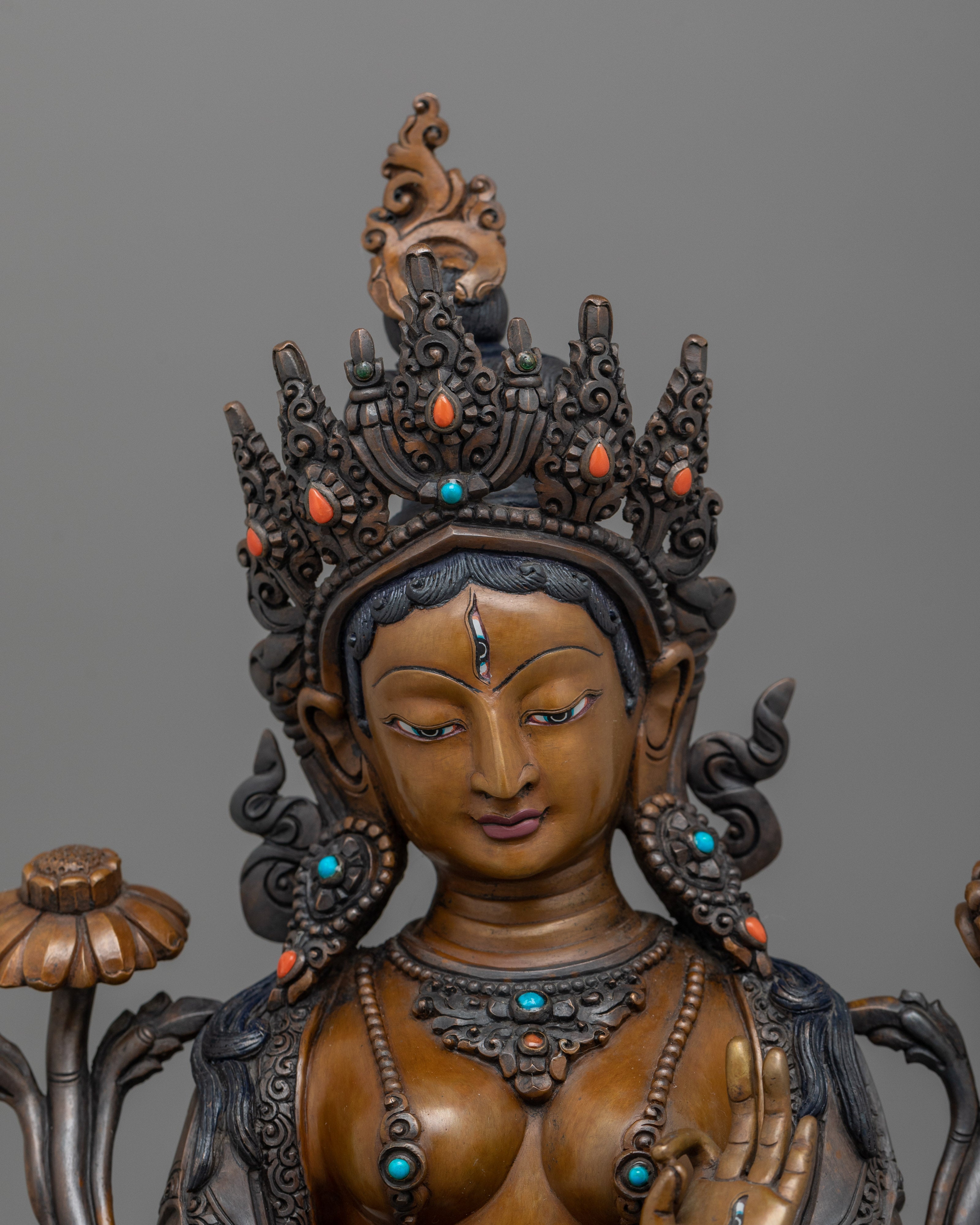 Goddess of Compassion and Healing White Tara | Copper Body, Buddhist Healing Statue
