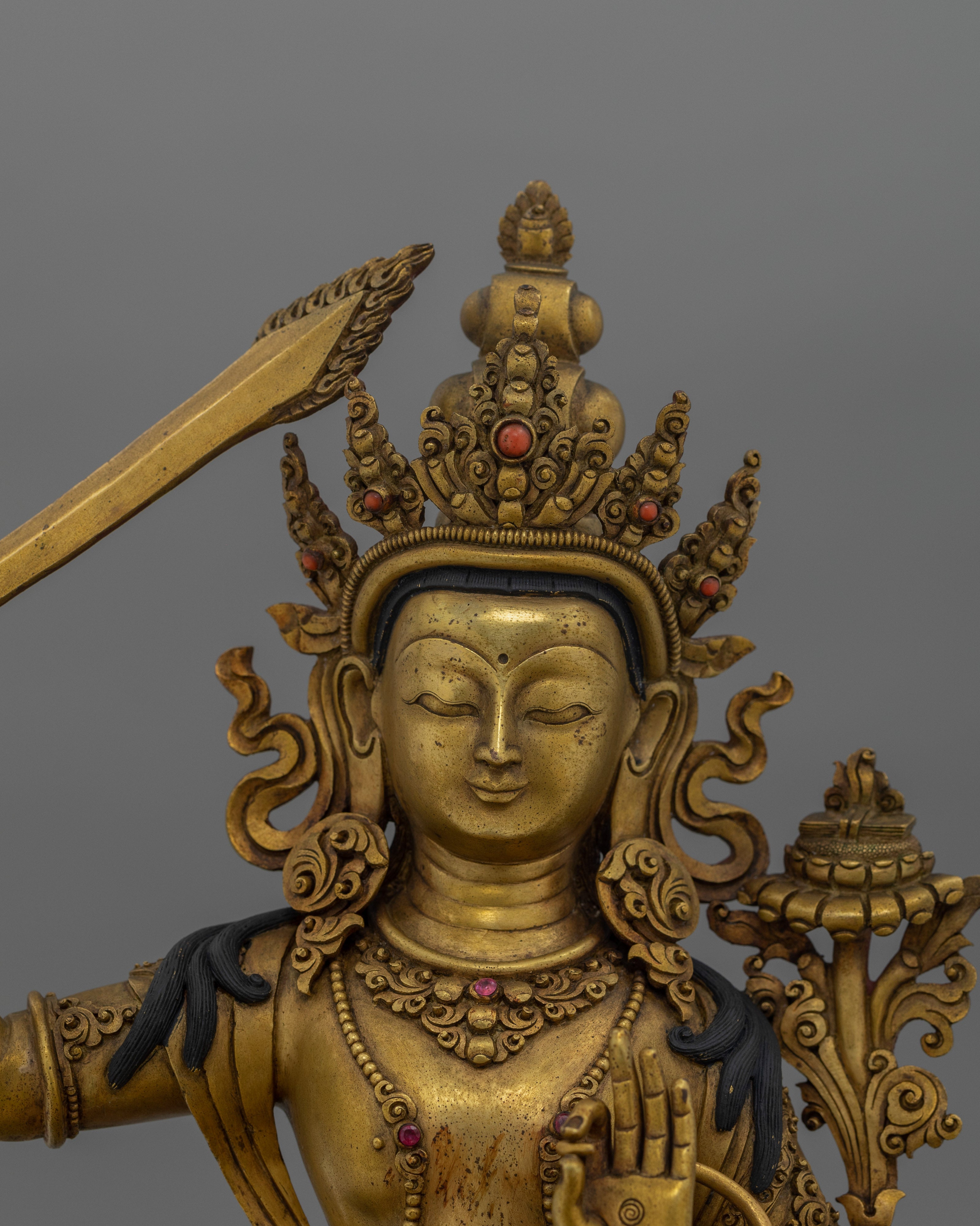 Elegant Antique Finished Manjushri Bodhisattva | Enlightenment and Wisdom Buddha