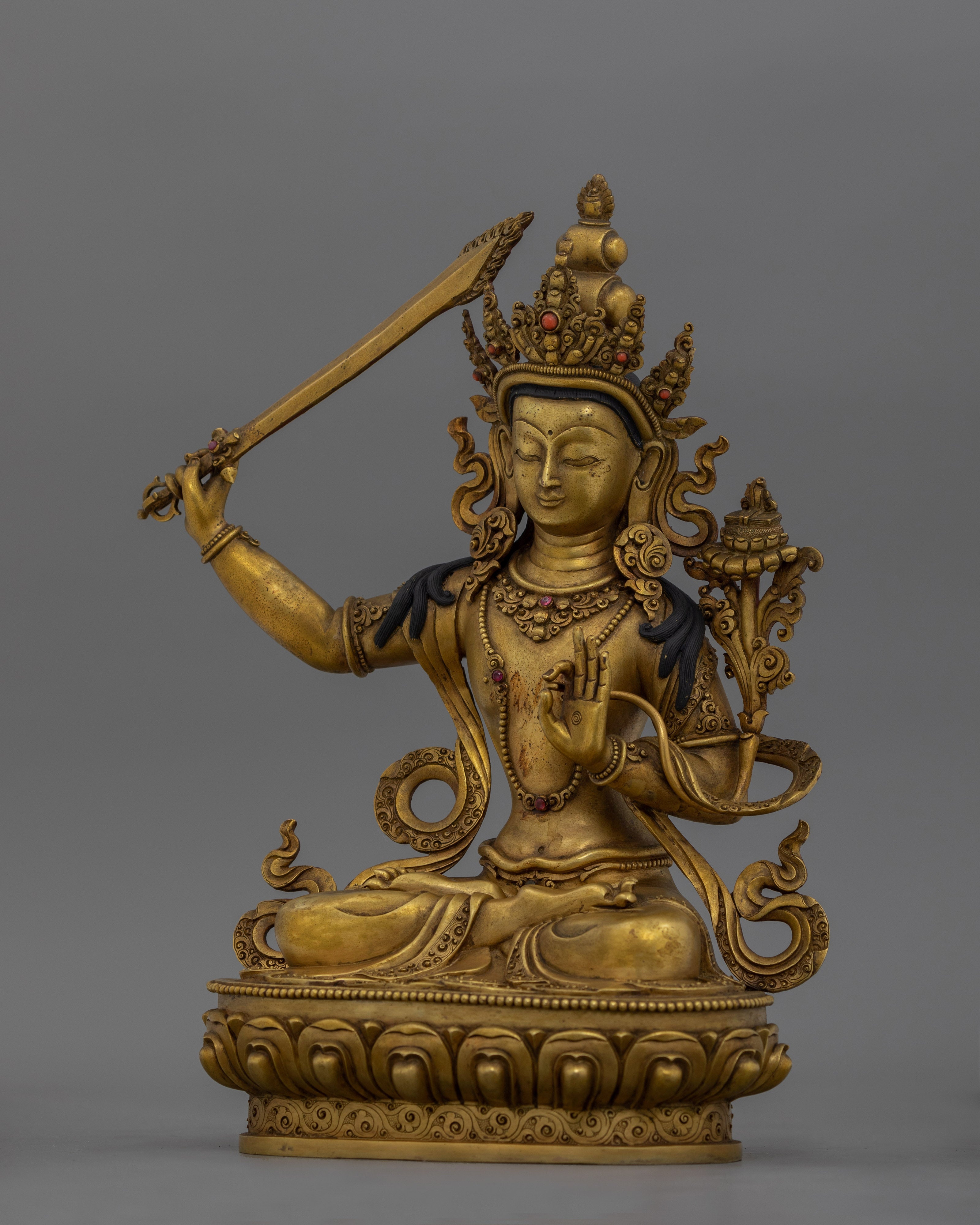 Elegant Antique Finished Manjushri Bodhisattva | Enlightenment and Wisdom Buddha
