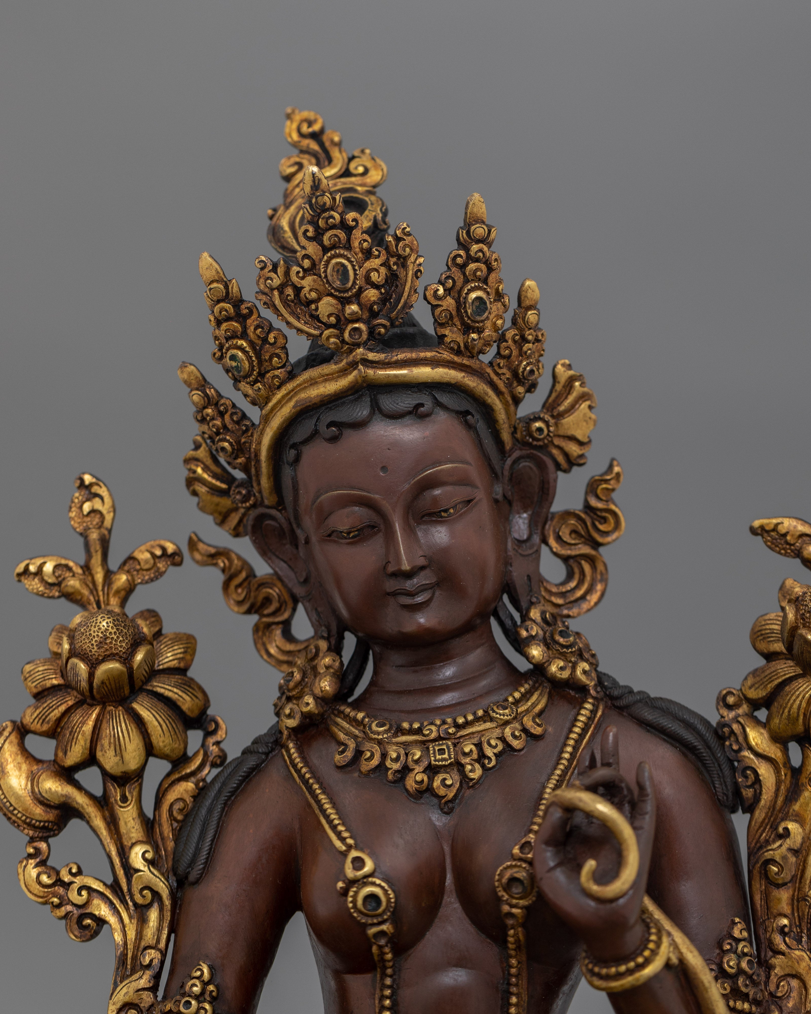 Handcrafted Green Tara Deity Statue in Oxidized Copper | Symbol of Compassion