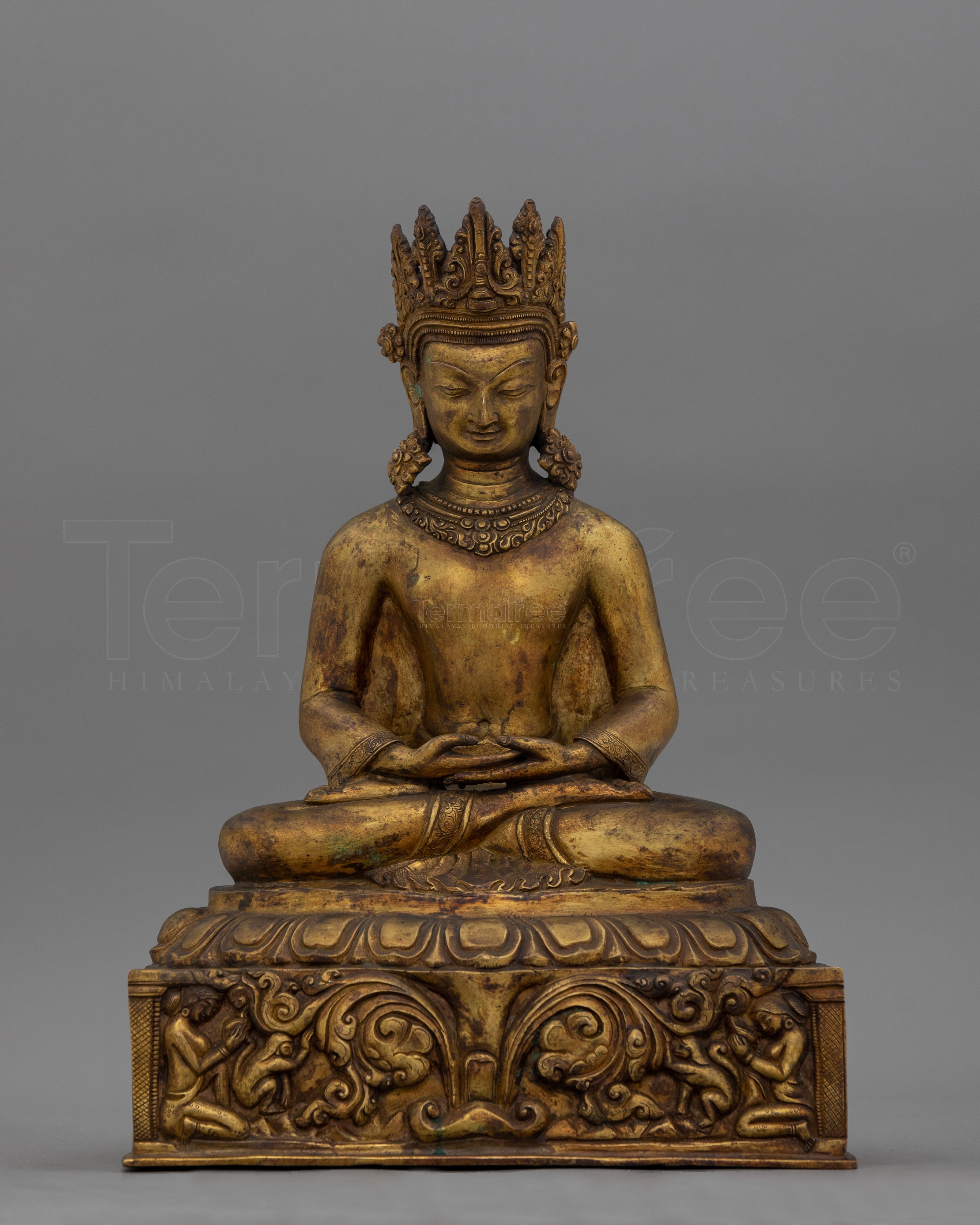 Antique Finish Meditative Amitabha Buddha Figurine | Tibetan Pure Land Buddha