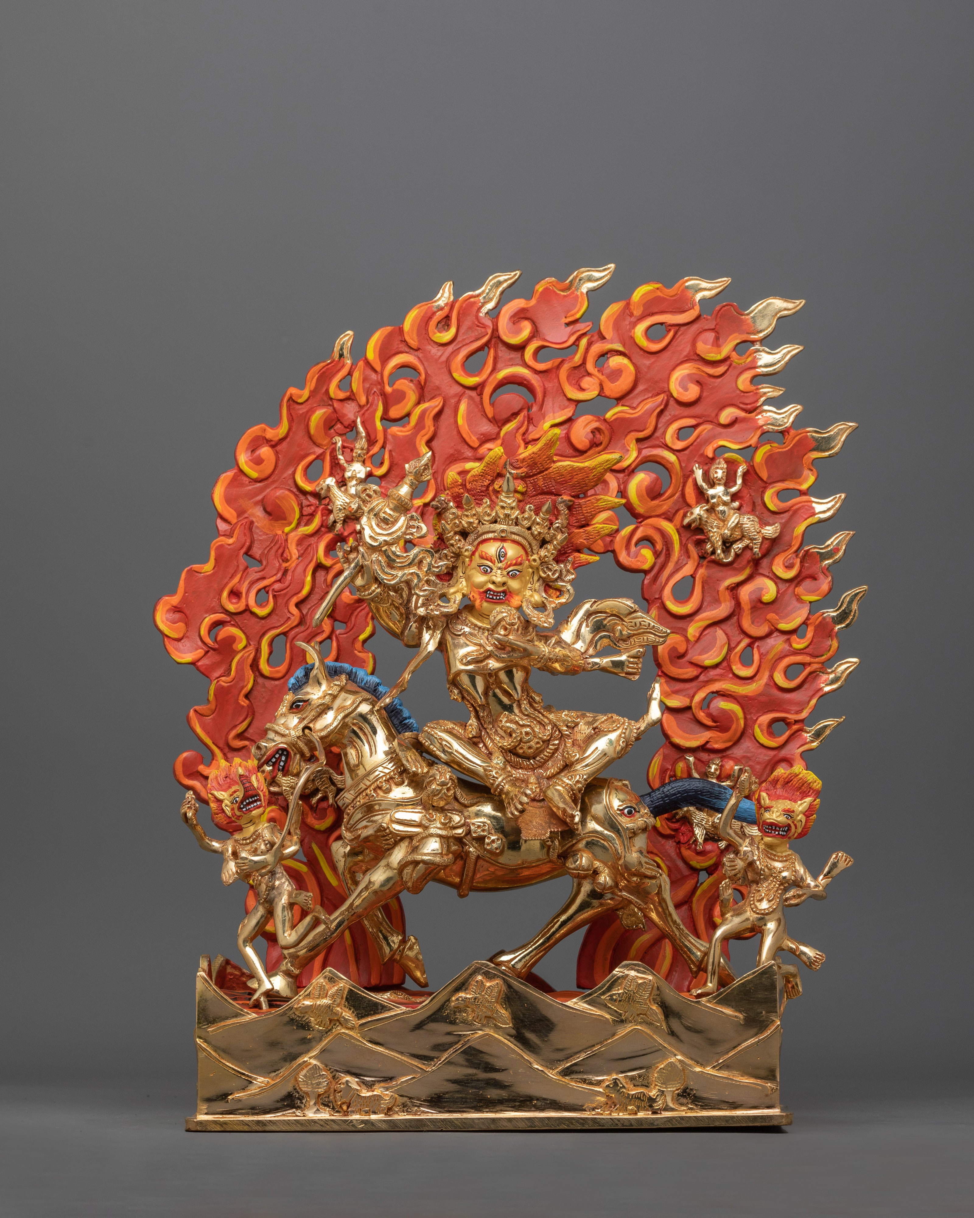 Palden Lhamo Fierce Guardian of the Dharma | 24K Gold Gilded Sculpture with Wrathful Features