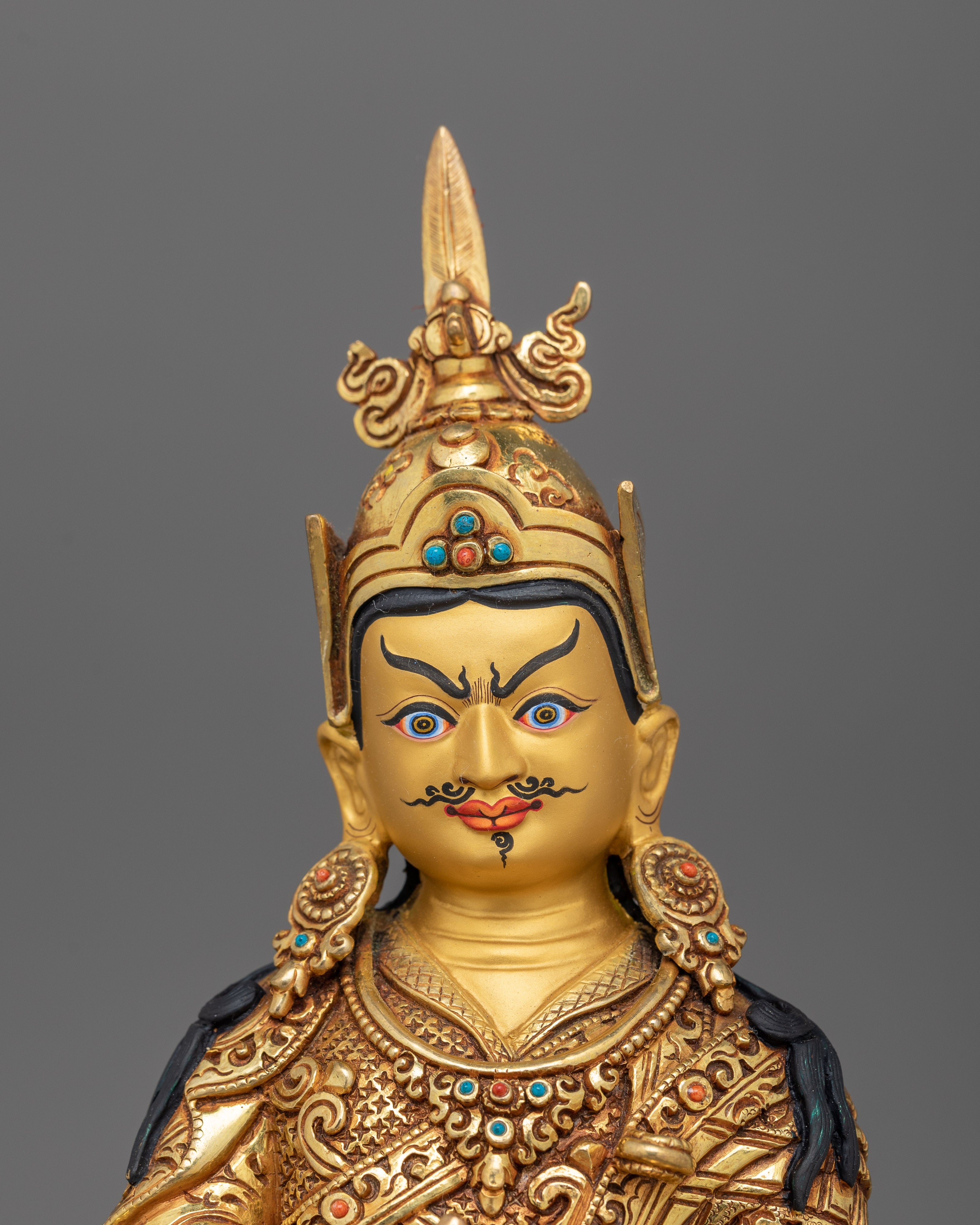 Triple Layer Gold Gilded Guru Rinpoche Statue | Ideal for Spiritual Growth and Home Decor