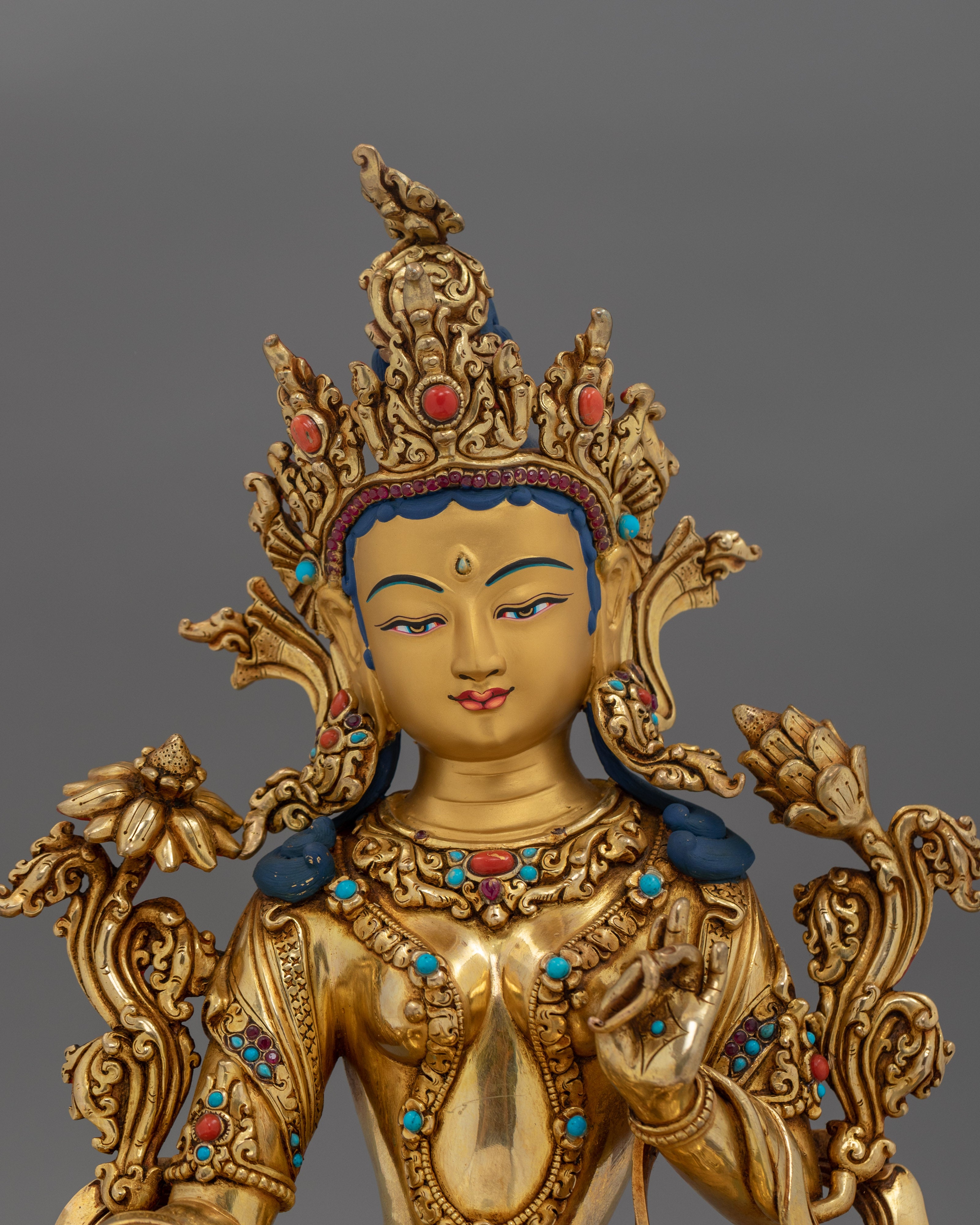 Traditional Hand-carved Green Tara Statue | Compact Spiritual Sculpture for Personal Altar
