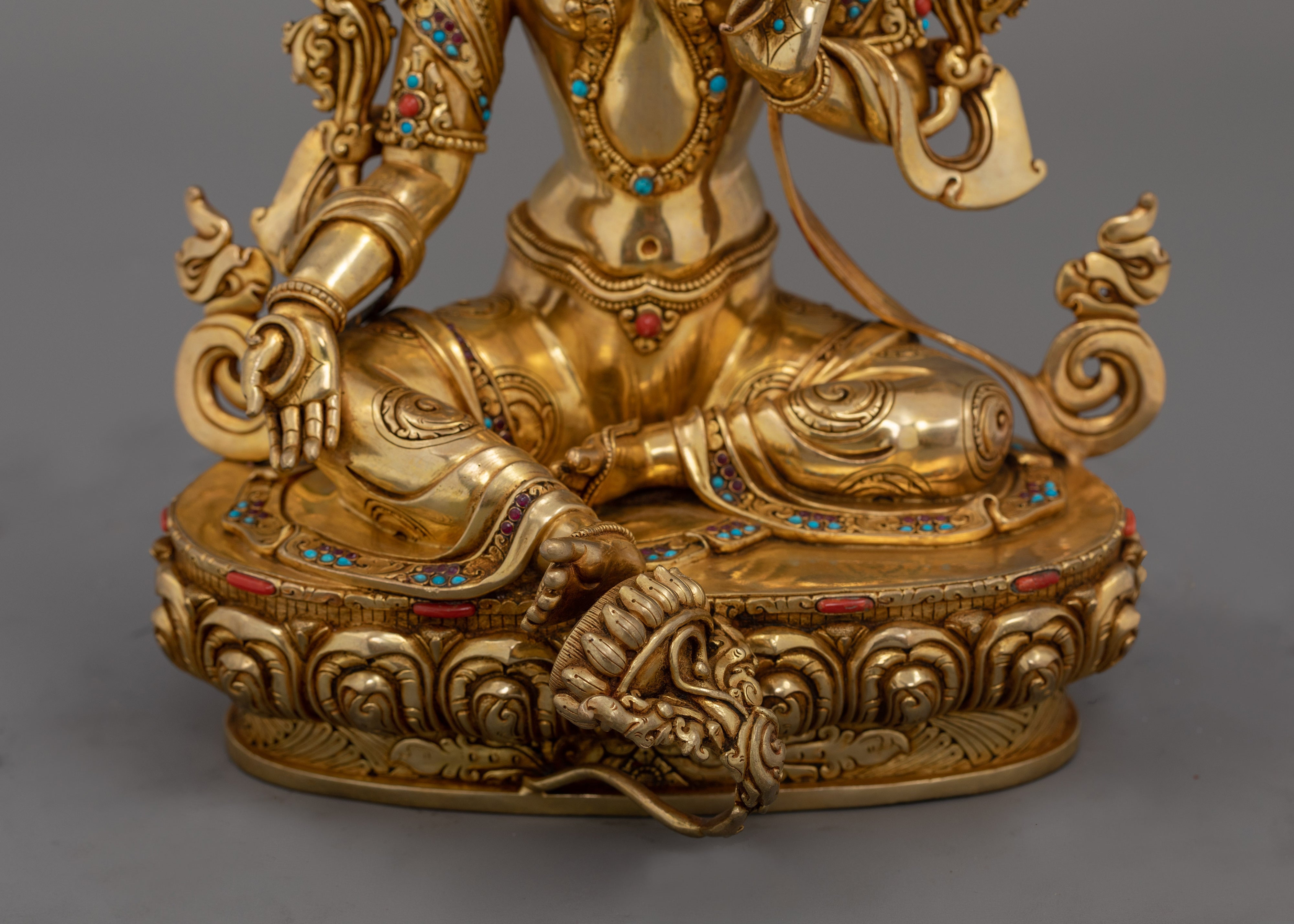 Traditional Hand-carved Green Tara Statue | Compact Spiritual Sculpture for Personal Altar