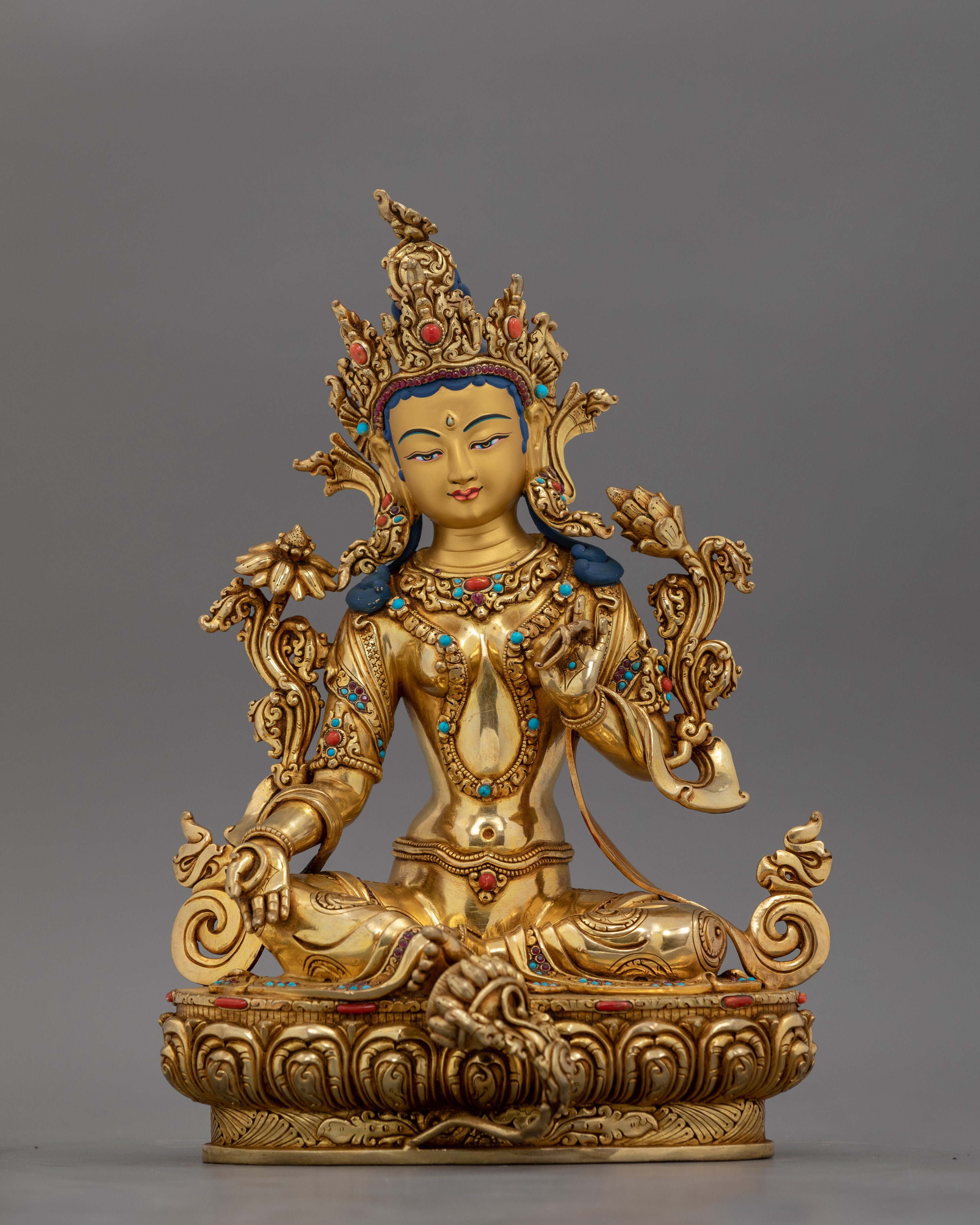 Hand-carved Green Tara Statue