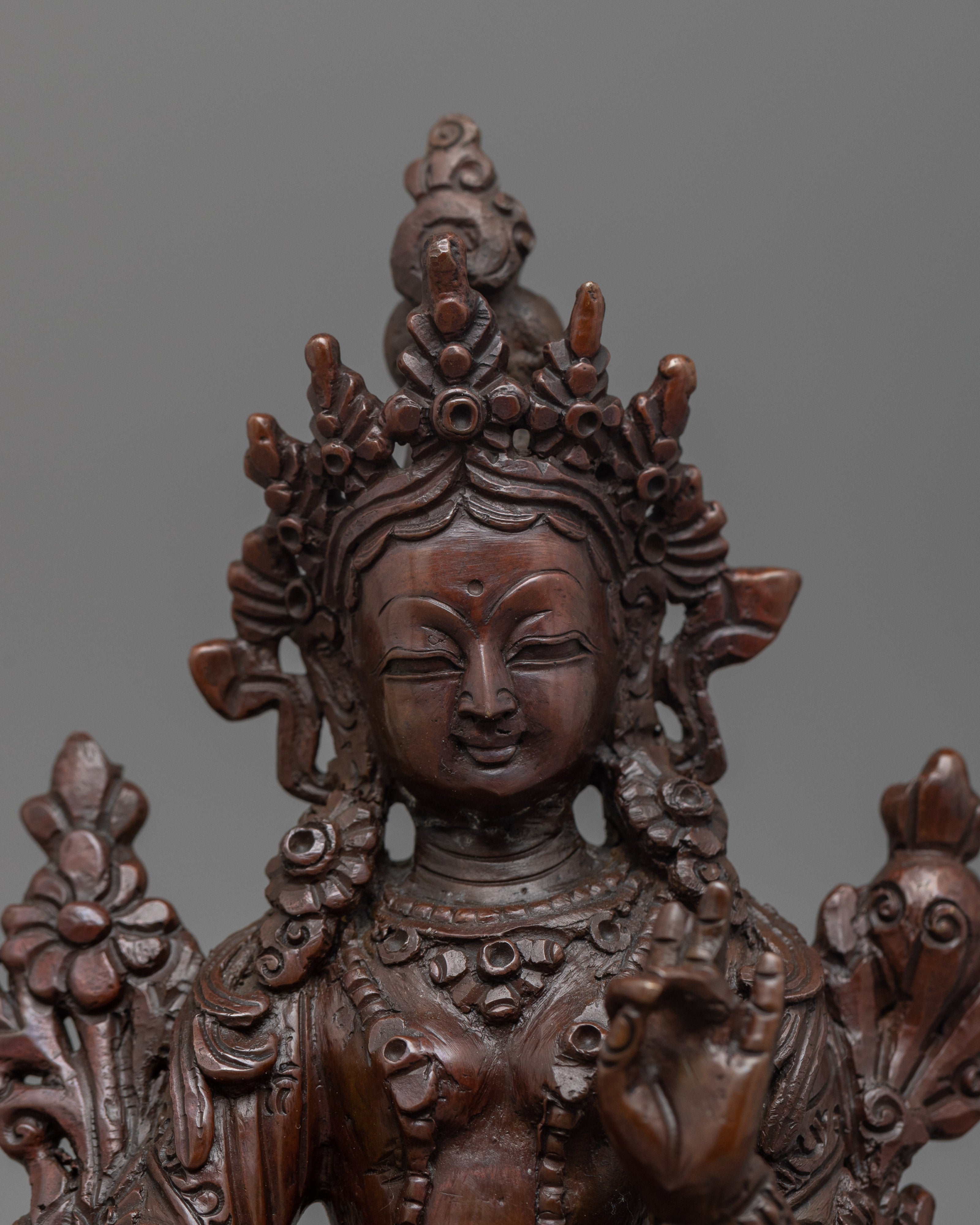 Peaceful Oxidized Copper Green Tara Statue | Swift Protection for Shrine