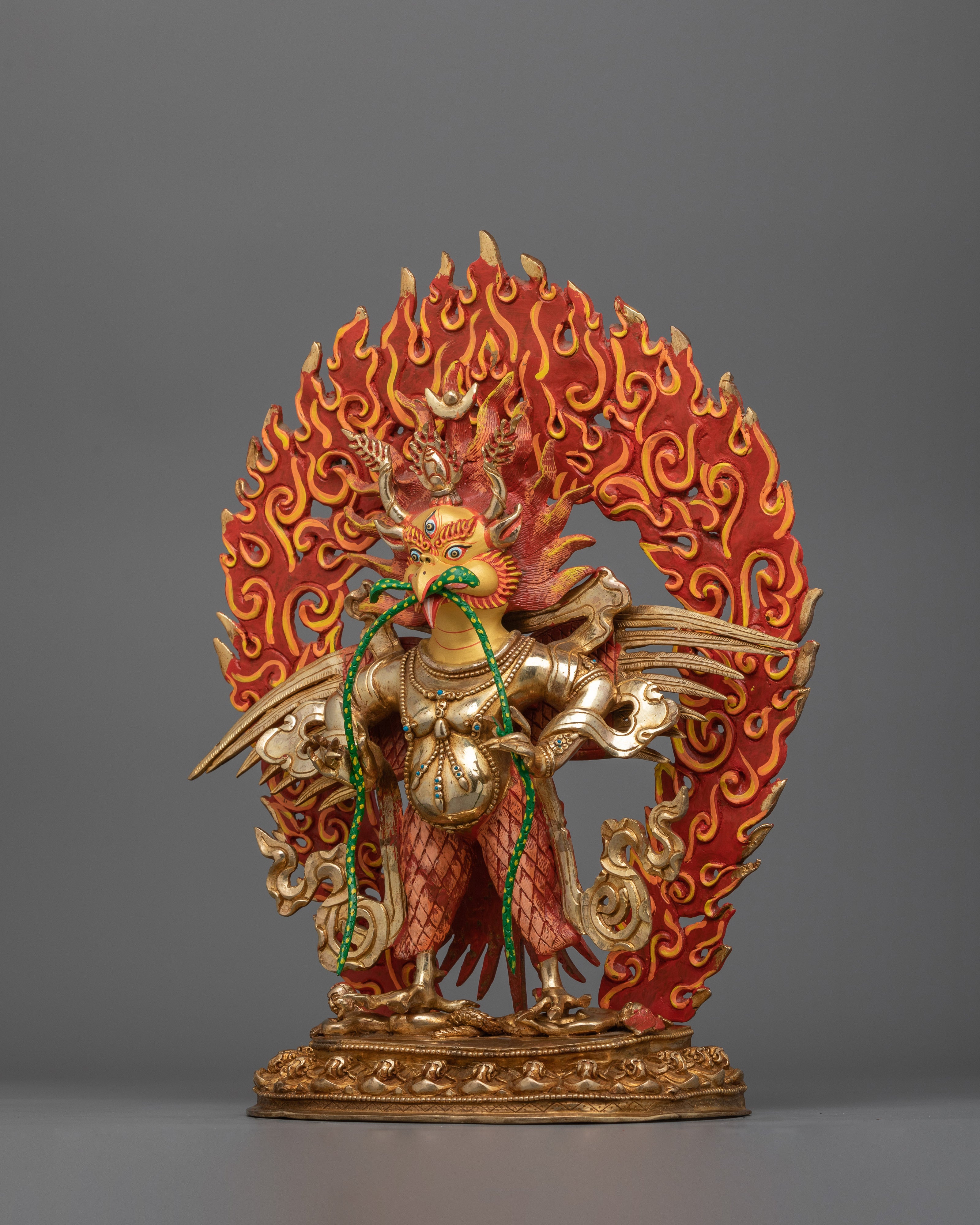 24K Gold Gilded Garuda Copper Statue | Handcrafted Hindu Deity