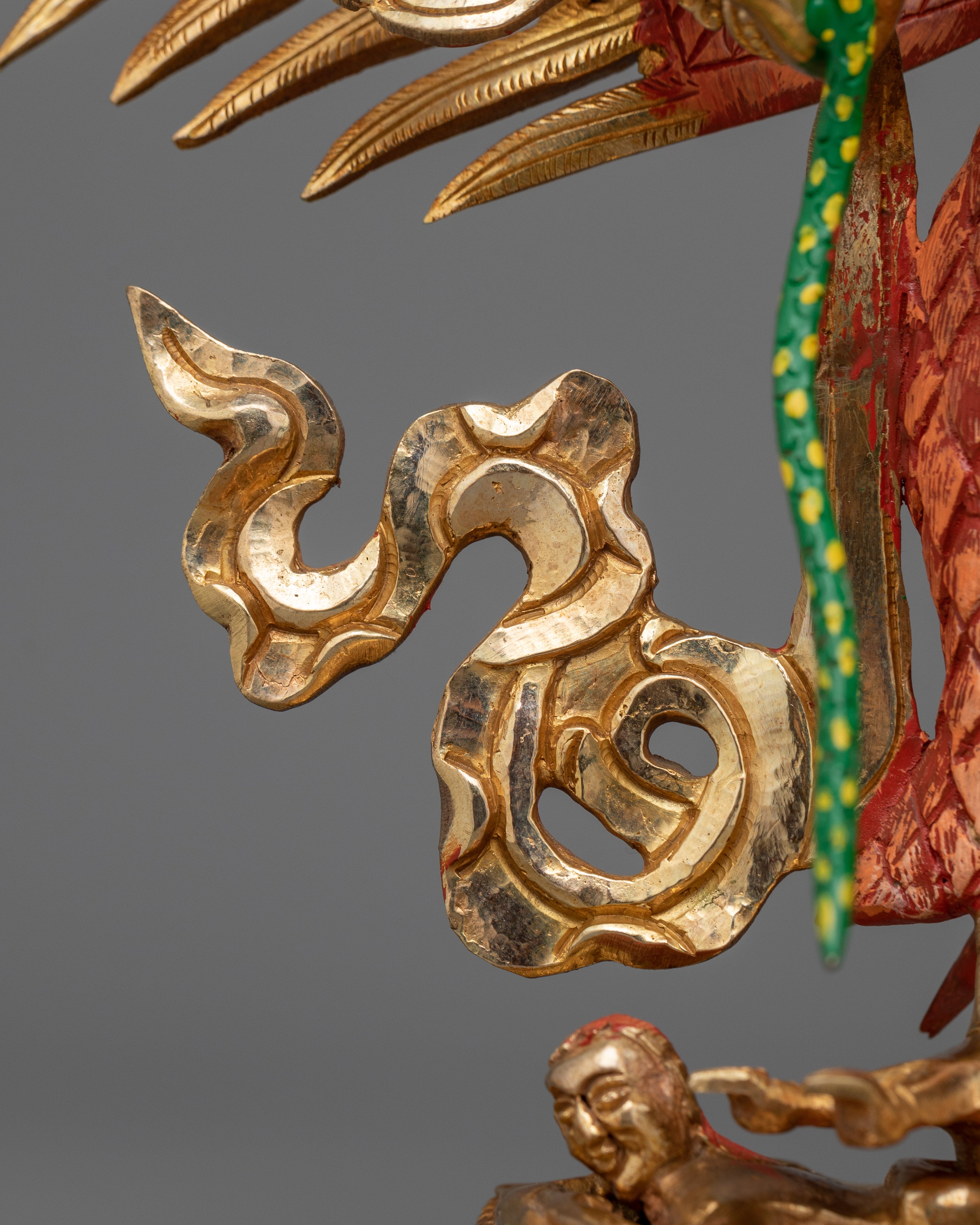 24K Gold Gilded Garuda Copper Statue | Handcrafted Hindu Deity