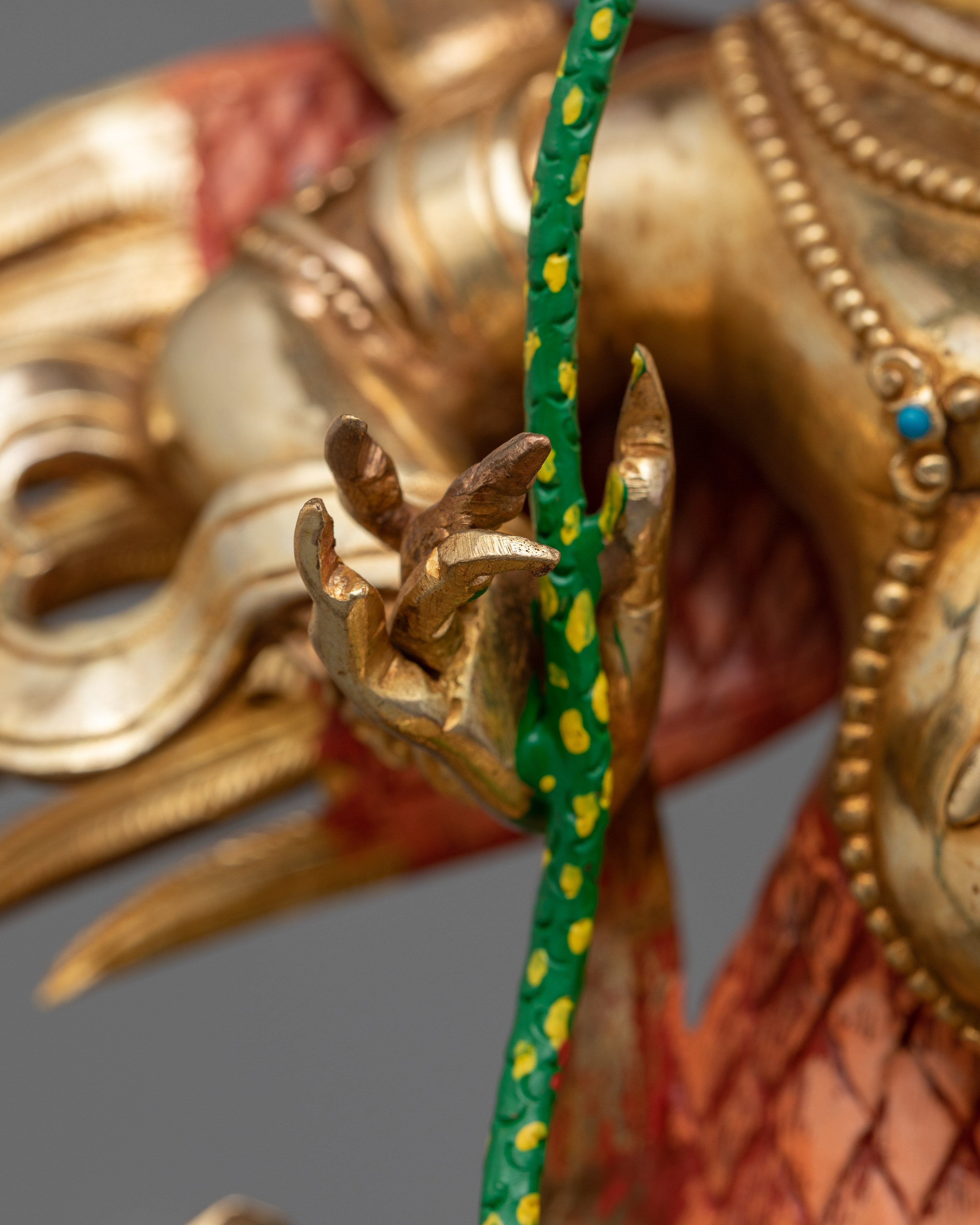 24K Gold Gilded Garuda Copper Statue | Handcrafted Hindu Deity