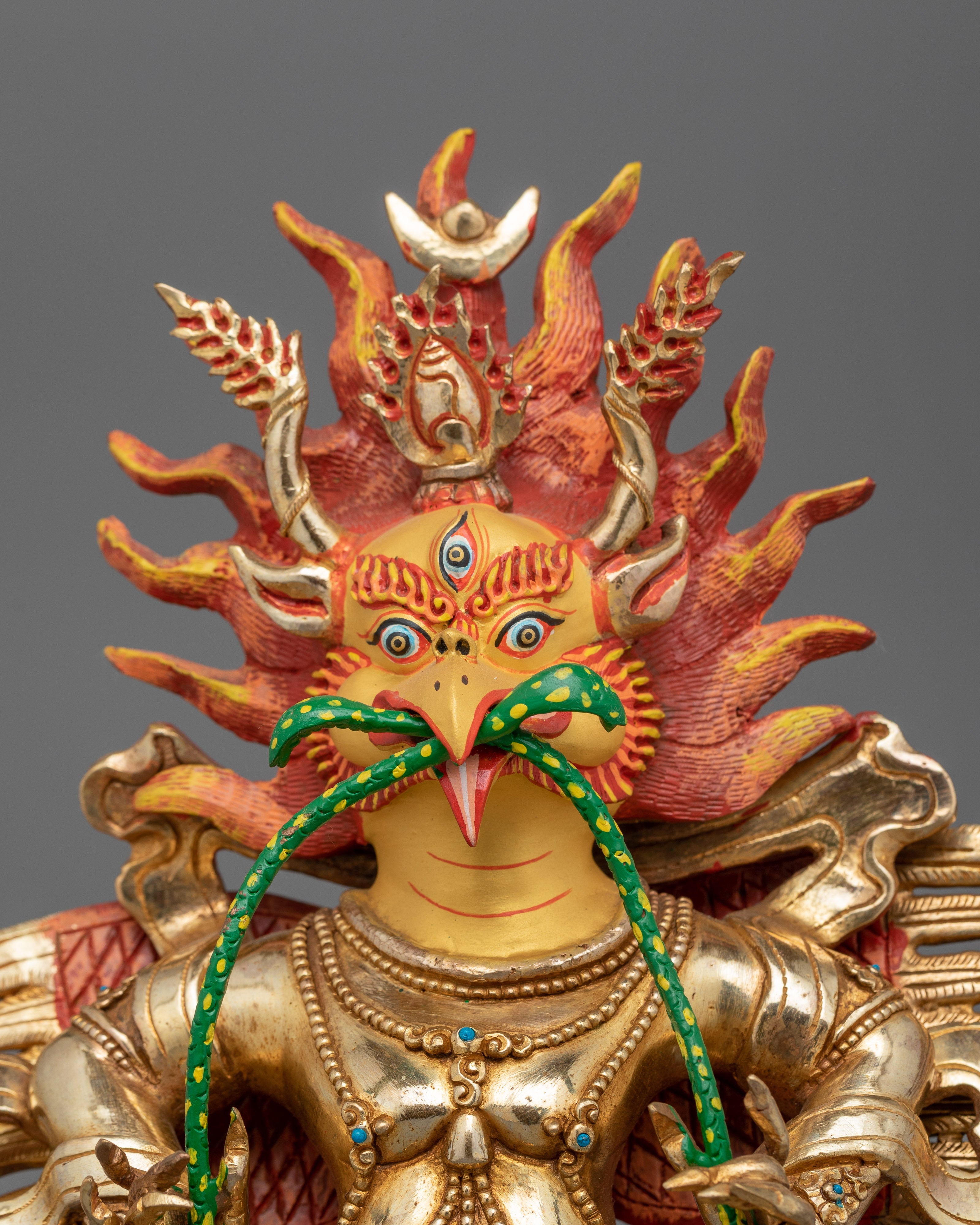 24K Gold Gilded Garuda Copper Statue | Handcrafted Hindu Deity
