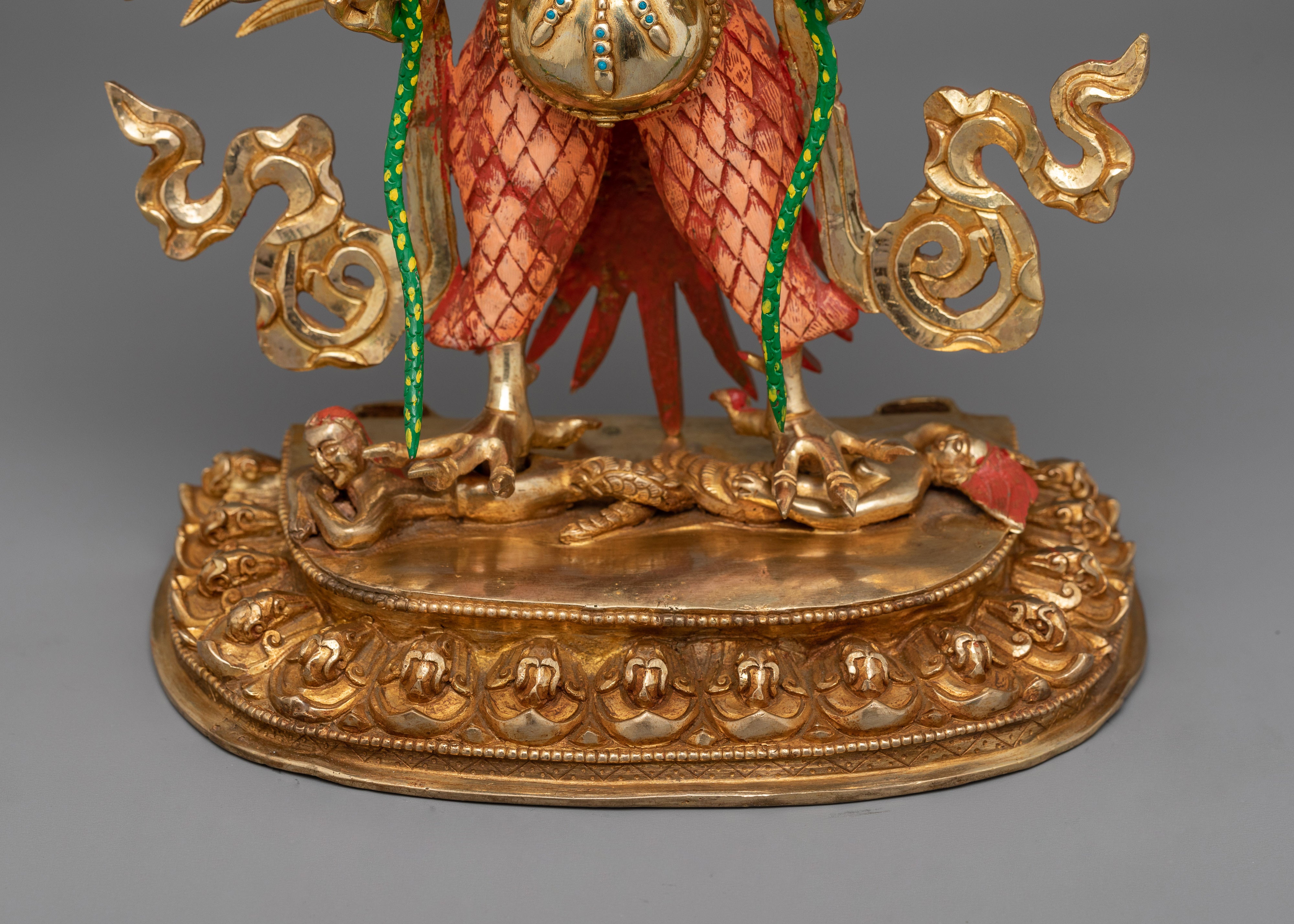 24K Gold Gilded Garuda Copper Statue | Handcrafted Hindu Deity