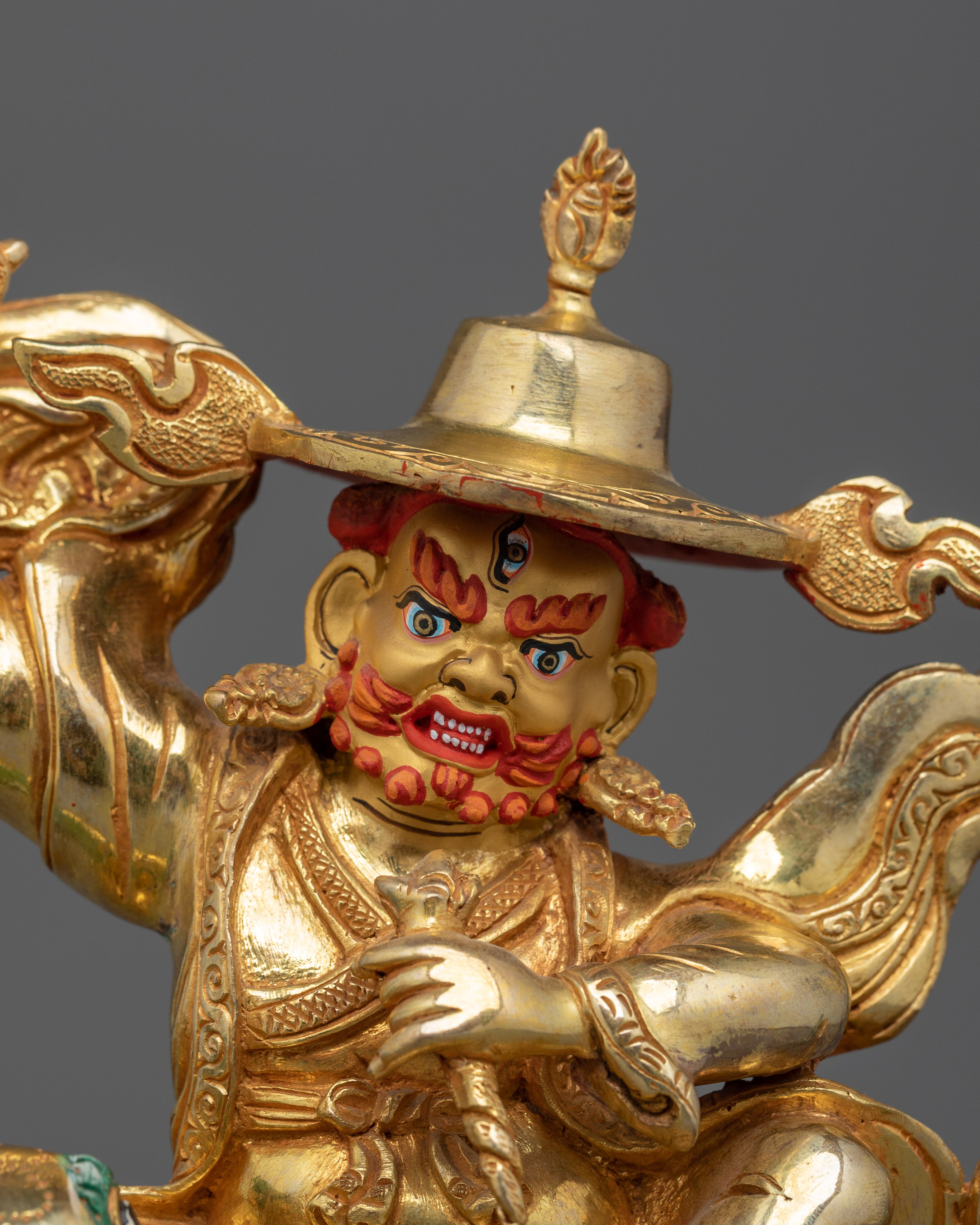 Protector Deity Ekajati Statue Set | 24K Gold Gilded Tibetan Sculptures