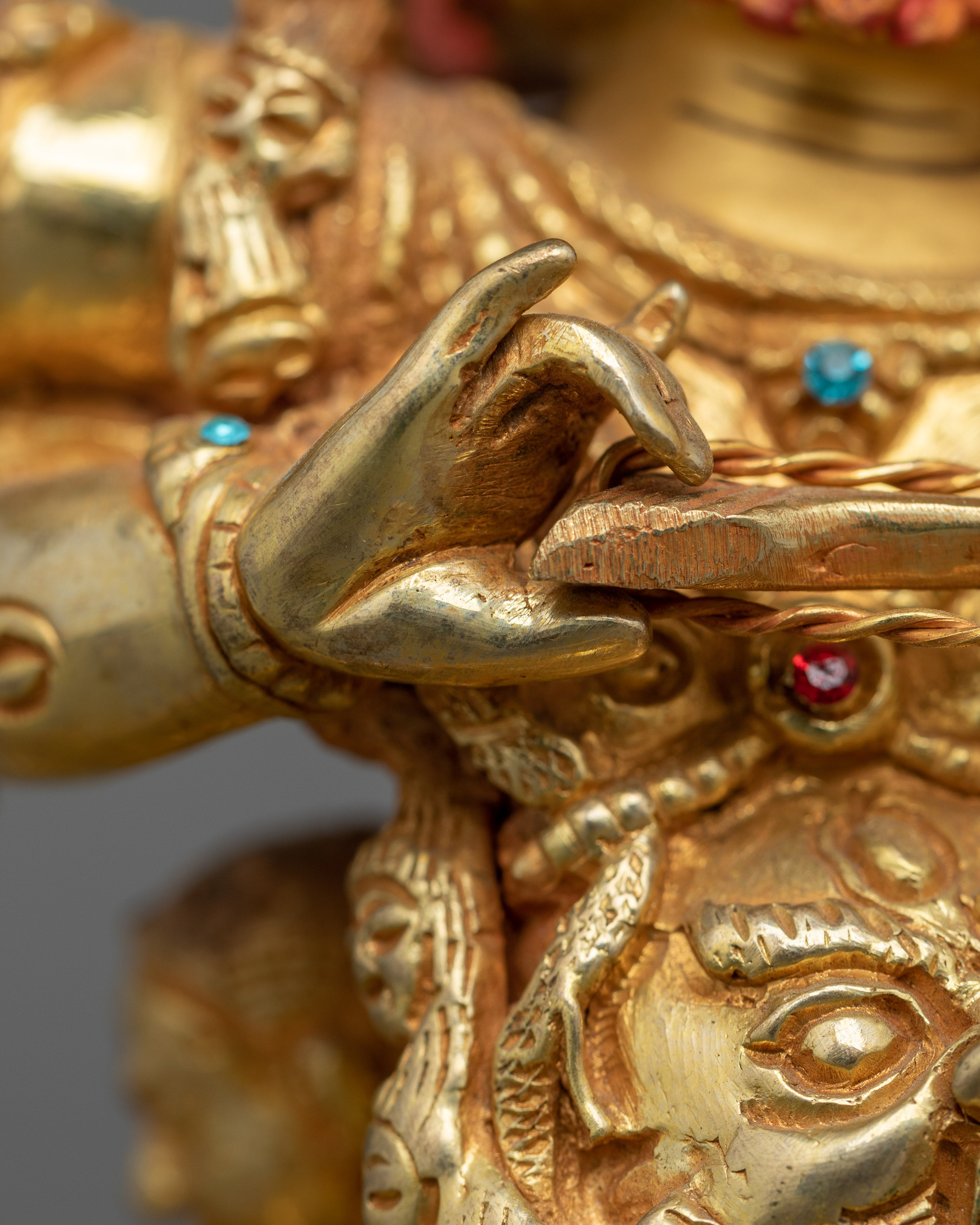 Protector Deity Ekajati Statue Set | 24K Gold Gilded Tibetan Sculptures