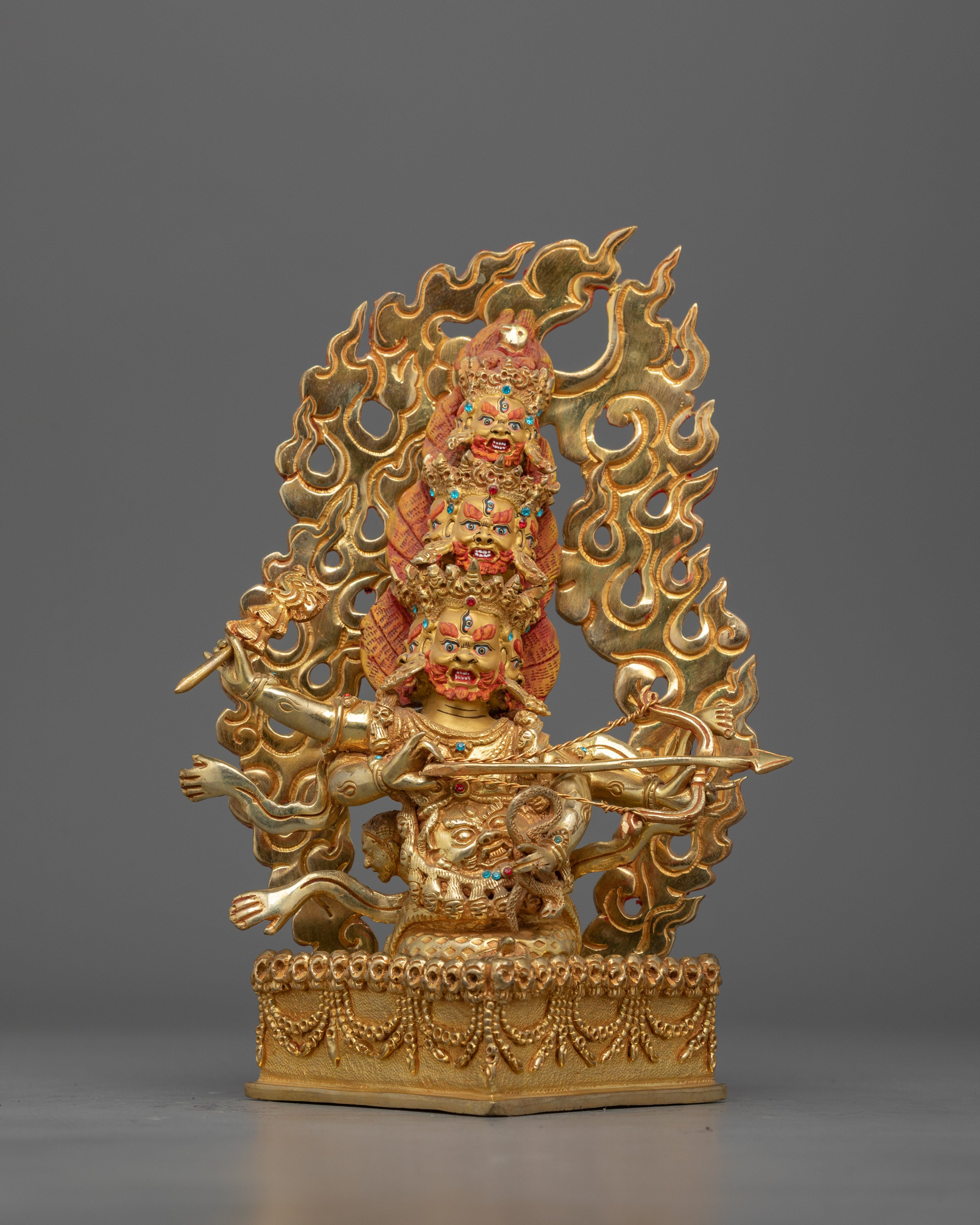 Protector Deity Ekajati Statue Set | 24K Gold Gilded Tibetan Sculptures