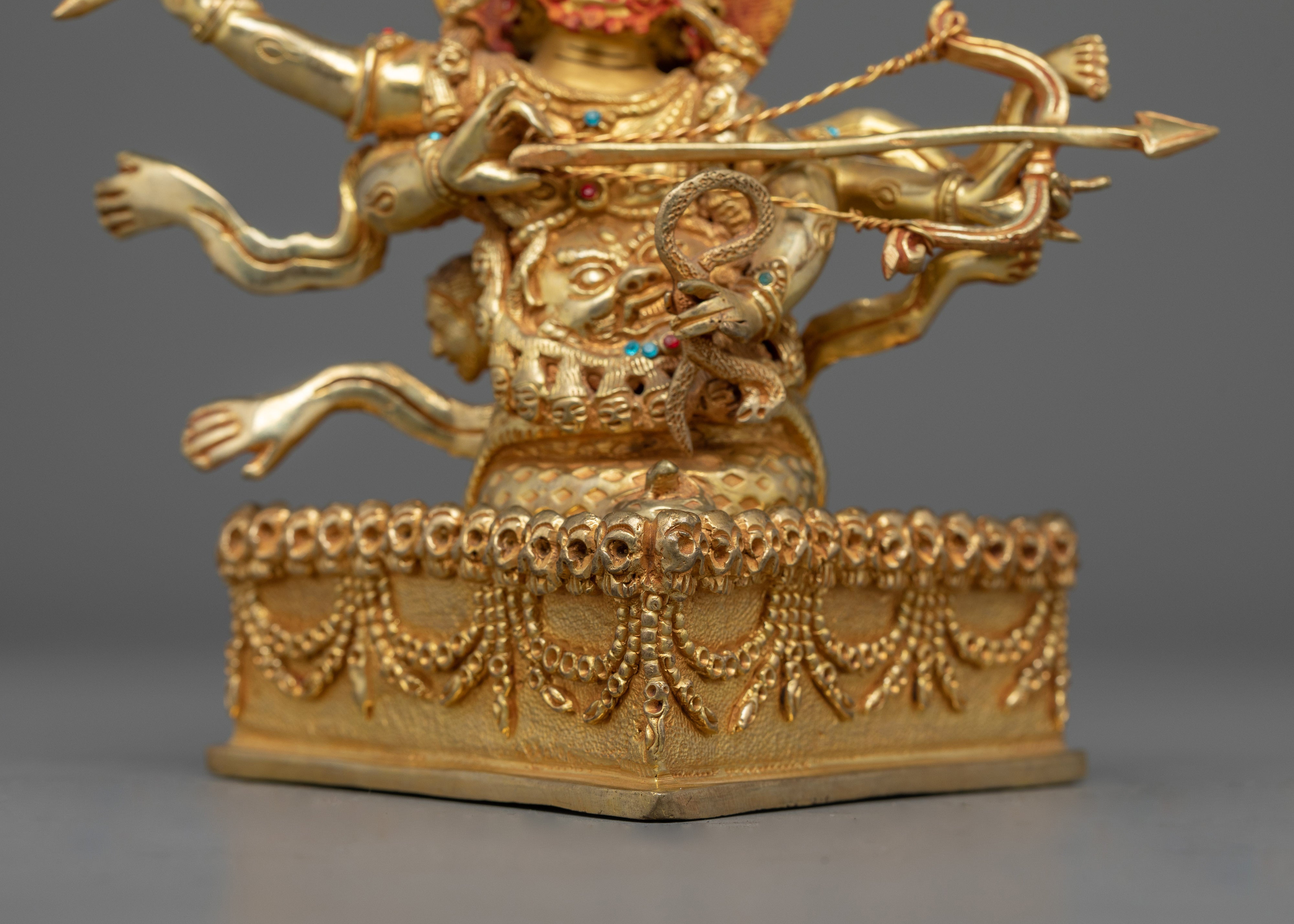 Protector Deity Ekajati Statue Set | 24K Gold Gilded Tibetan Sculptures