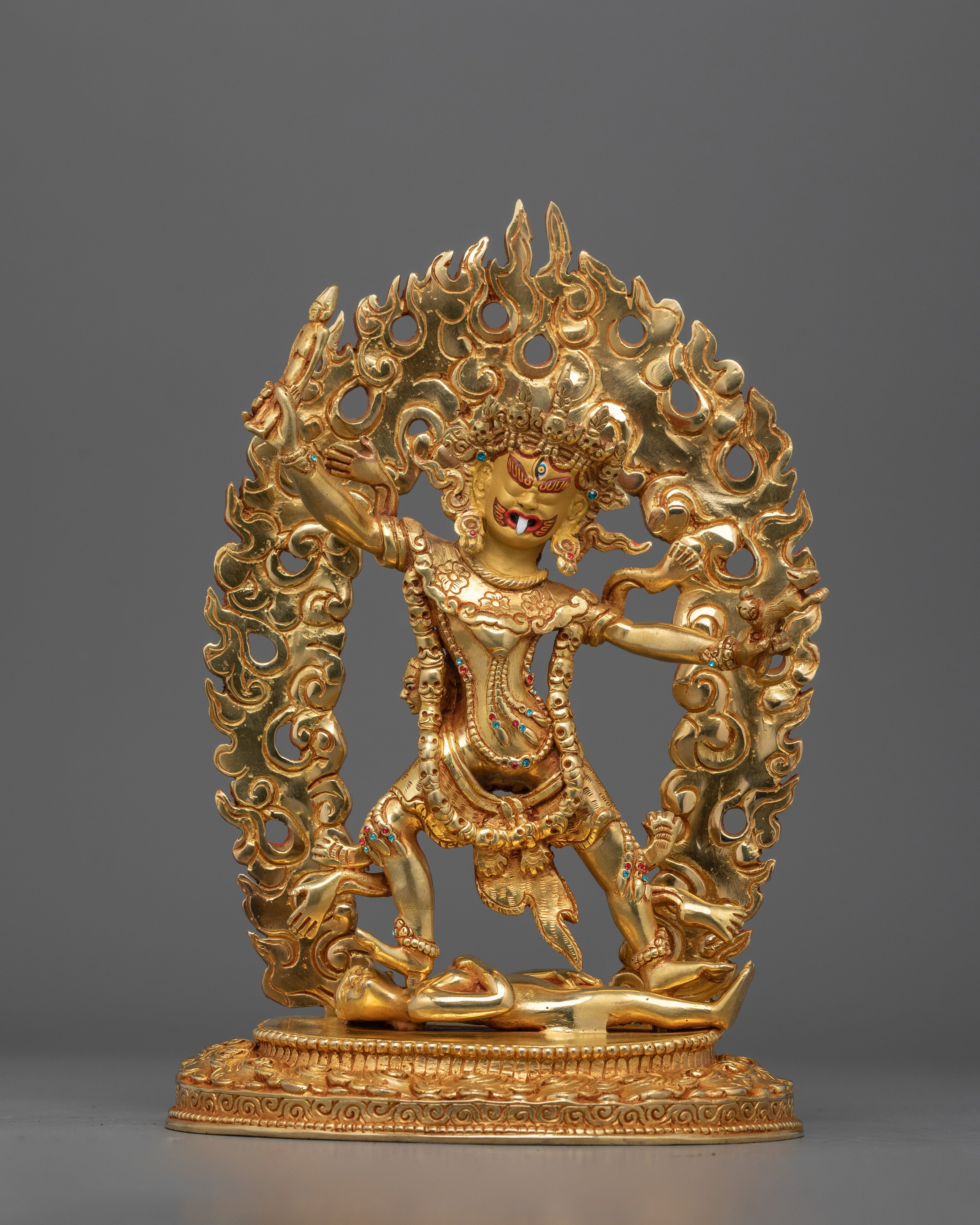 Protector Deity Ekajati Statue Set | 24K Gold Gilded Tibetan Sculptures