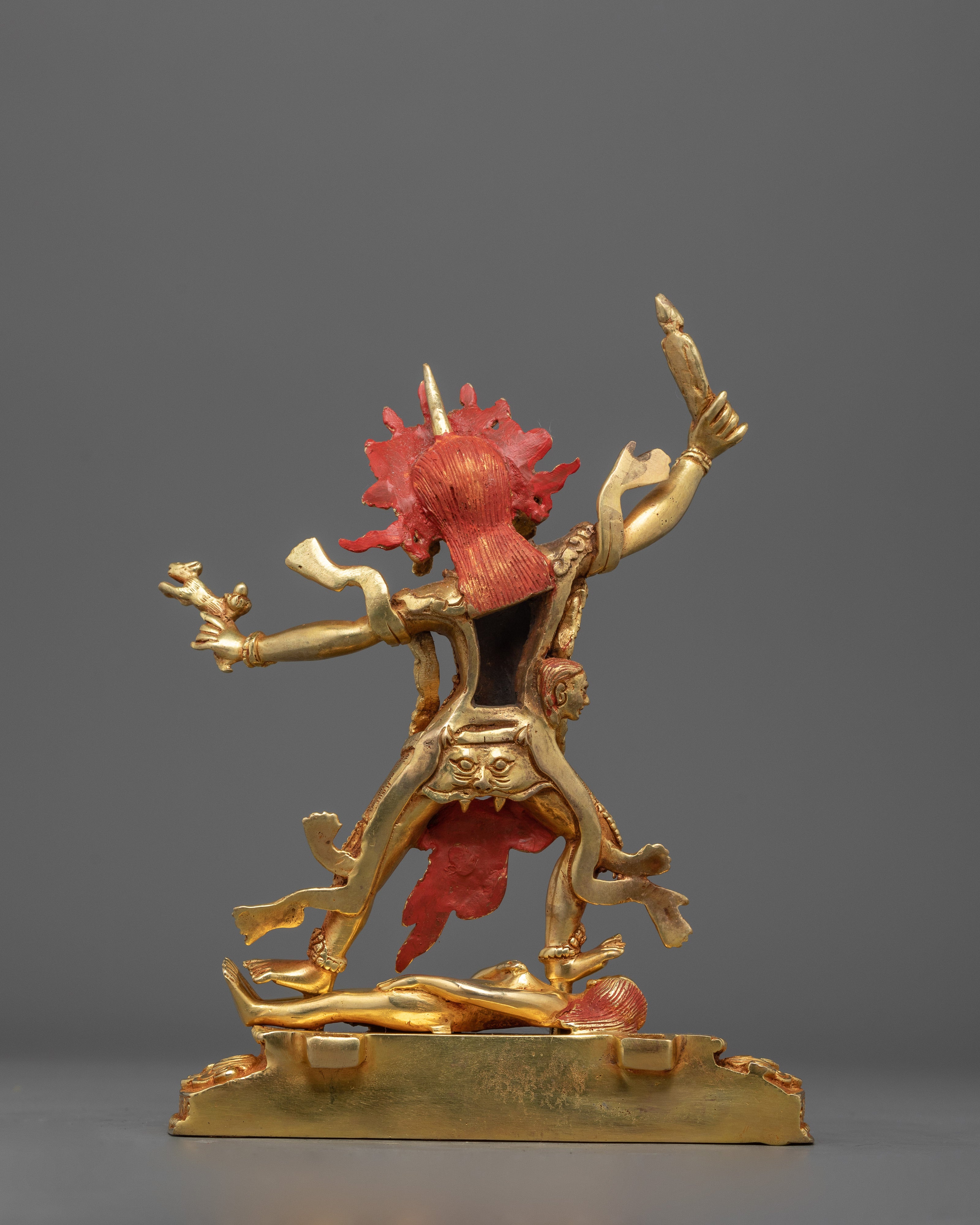 Protector Deity Ekajati Statue Set | 24K Gold Gilded Tibetan Sculptures