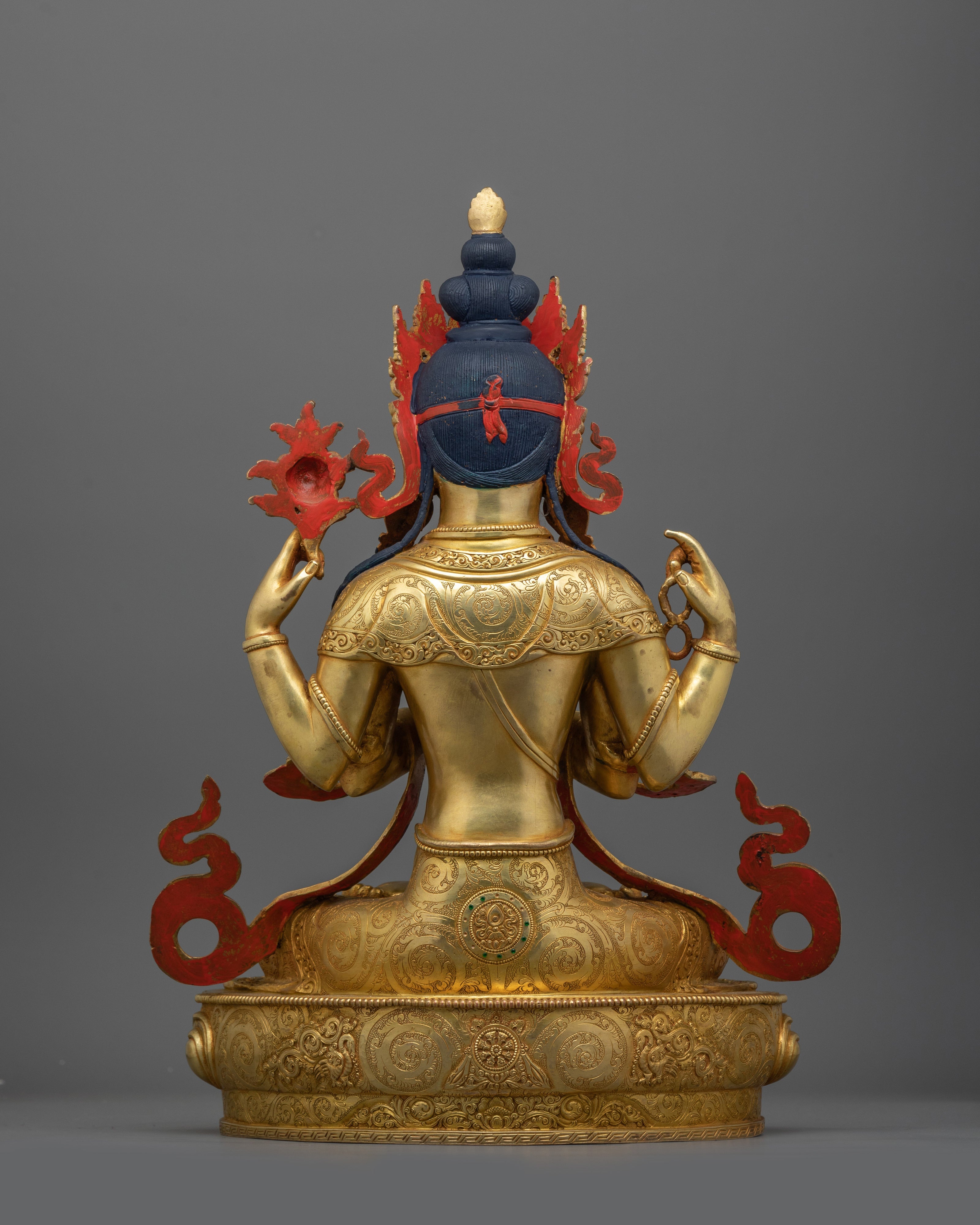 Handcrafted Four-Armed Chenresig Deity Figure | Tibetan Bodhisattva