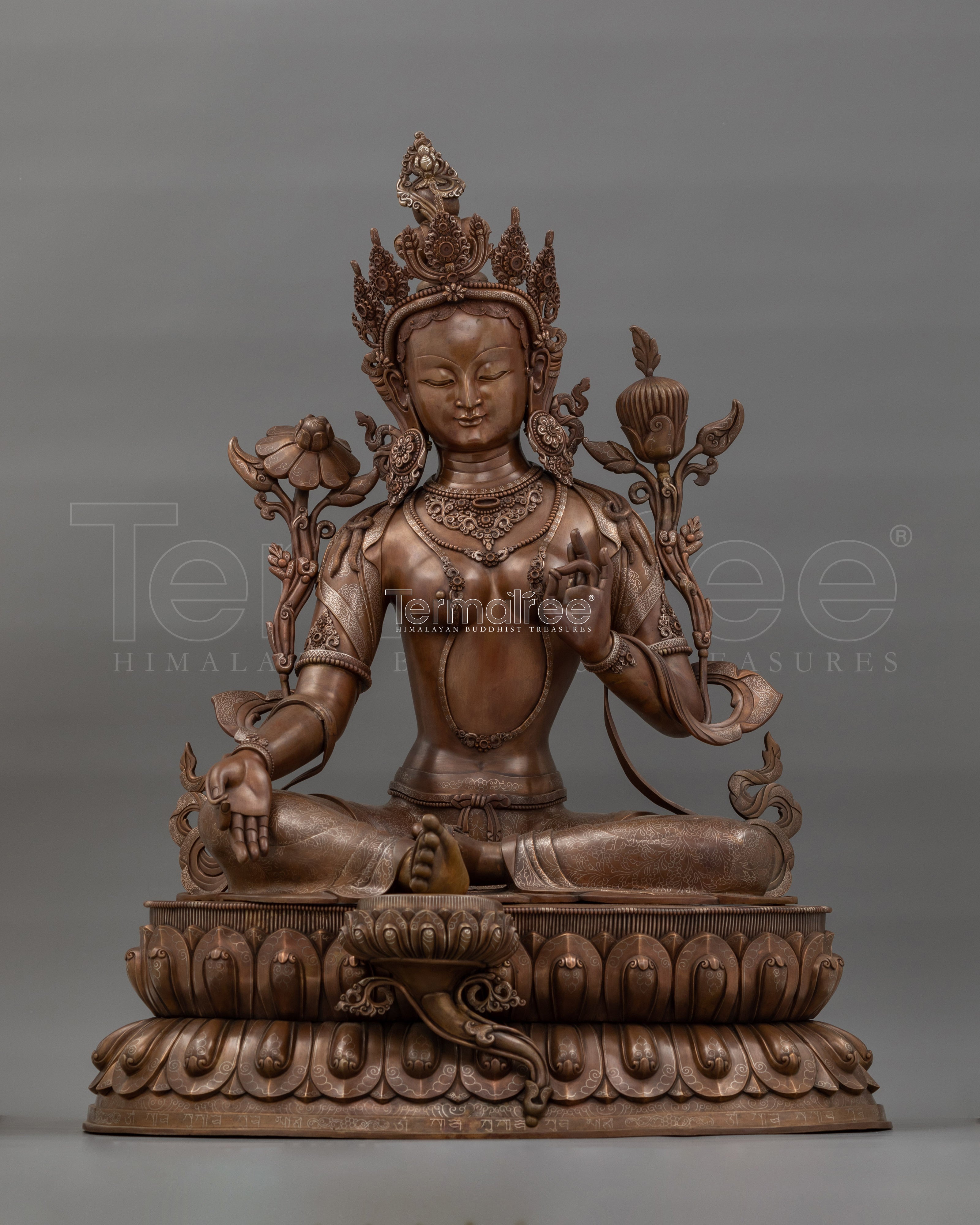 Tibetan Green Tara Oxidized Copper Statue | Sacred Buddhist Artwork