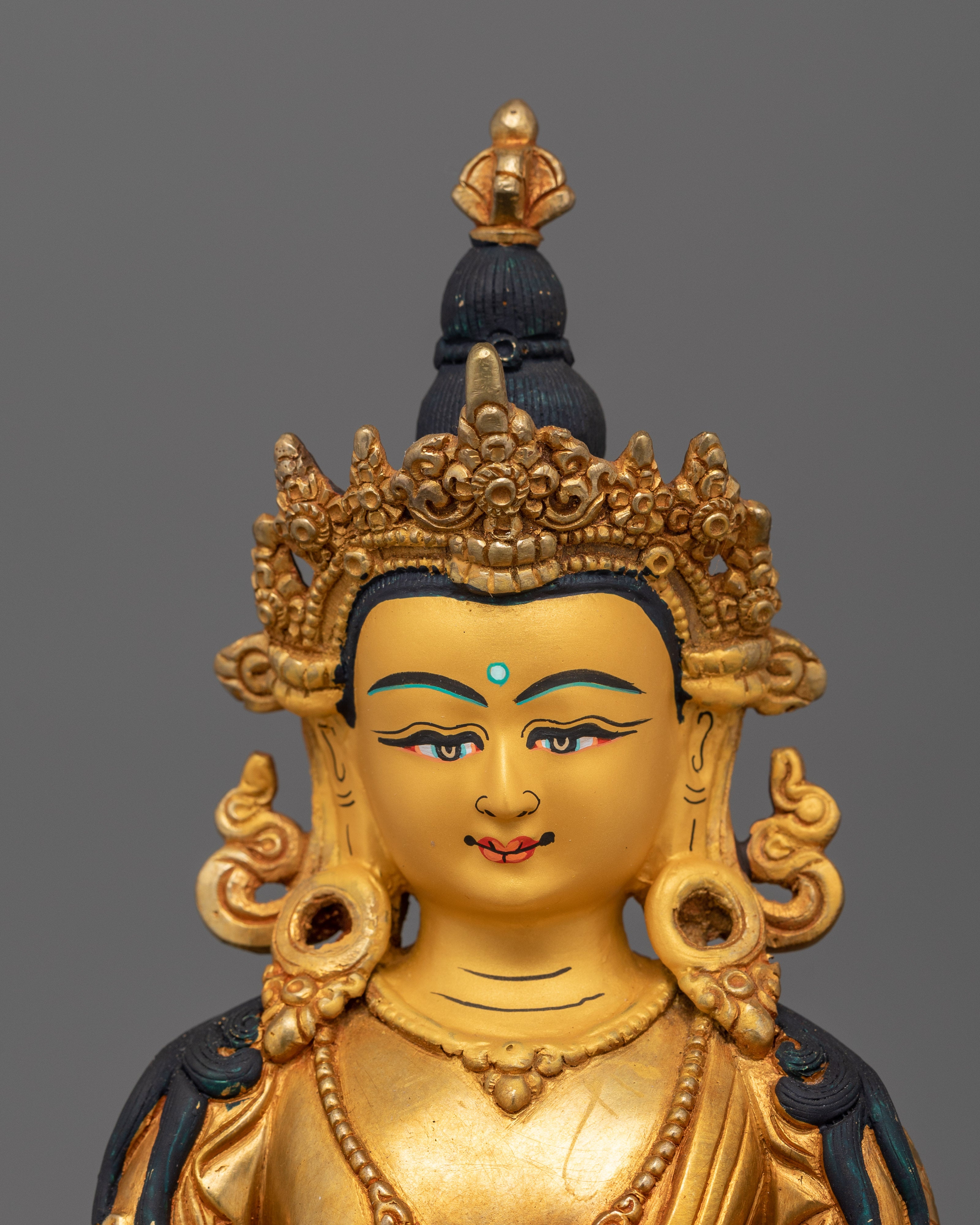 24K Gold Gilded Sacred Buddhism Kshitigarbha | Tibetan Protector of Beings