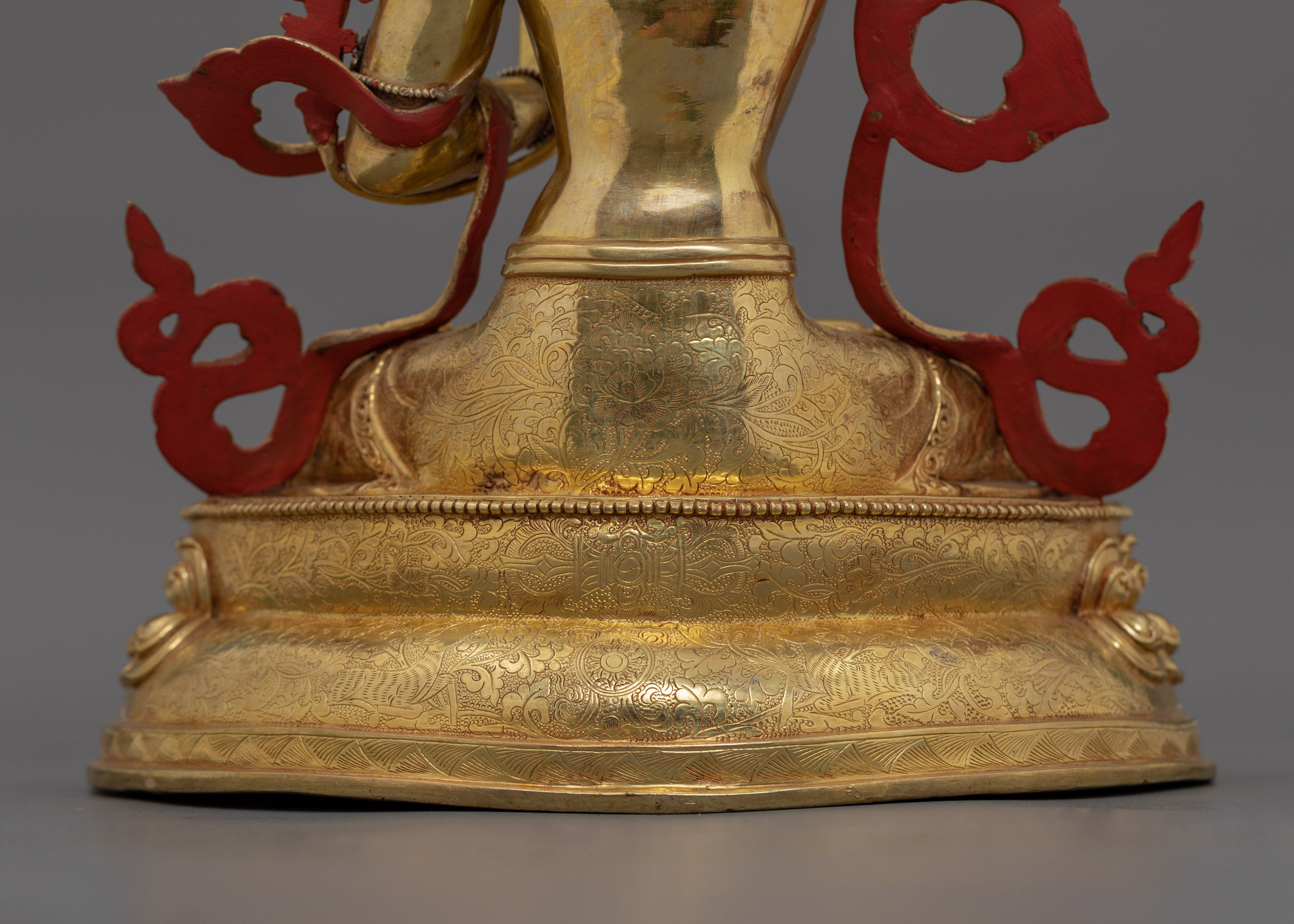 24K Gold Gilded Tibetan Kadampa Manjushri Statue | Wisdom Deity Sculpture