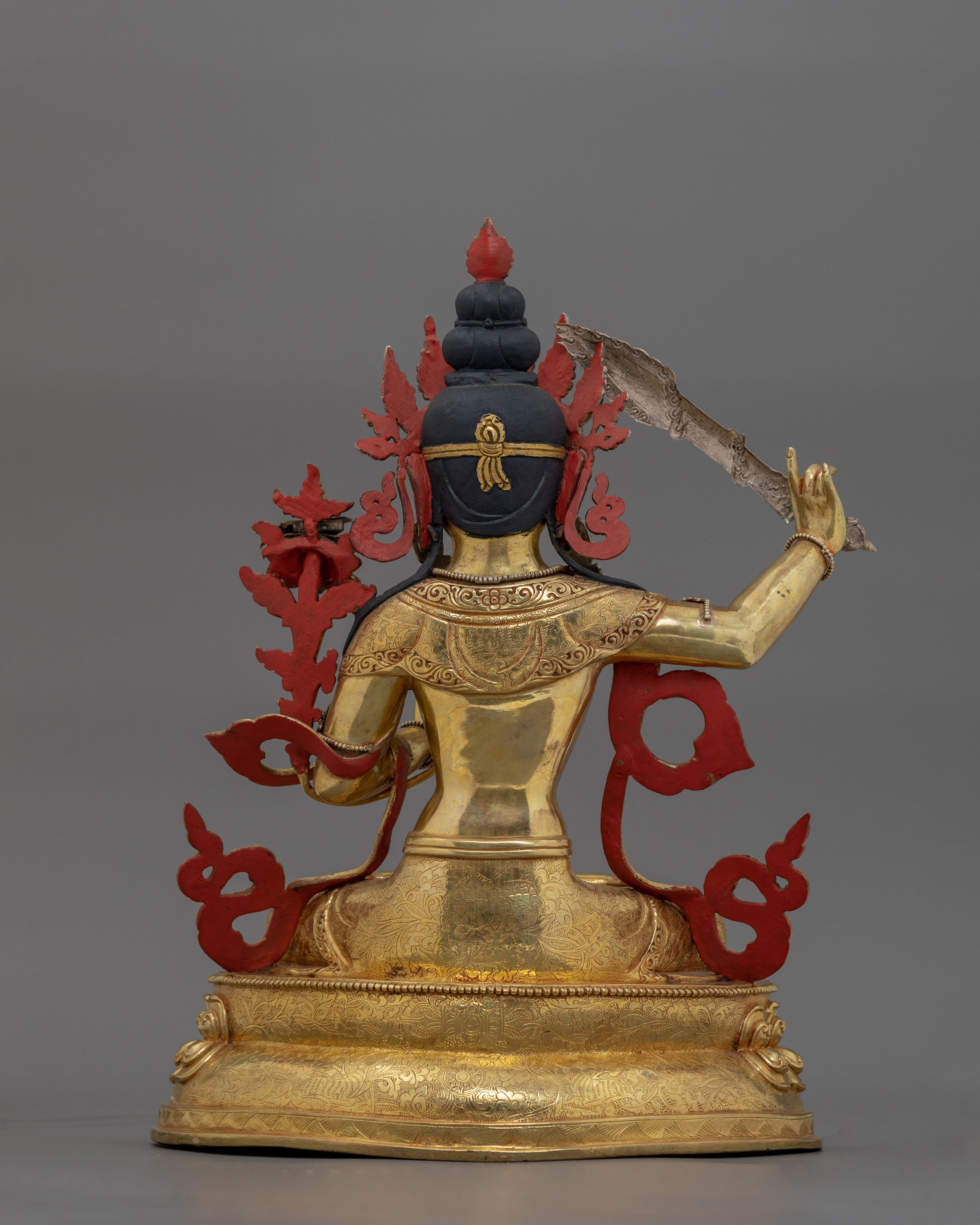24K Gold Gilded Tibetan Kadampa Manjushri Statue | Wisdom Deity Sculpture