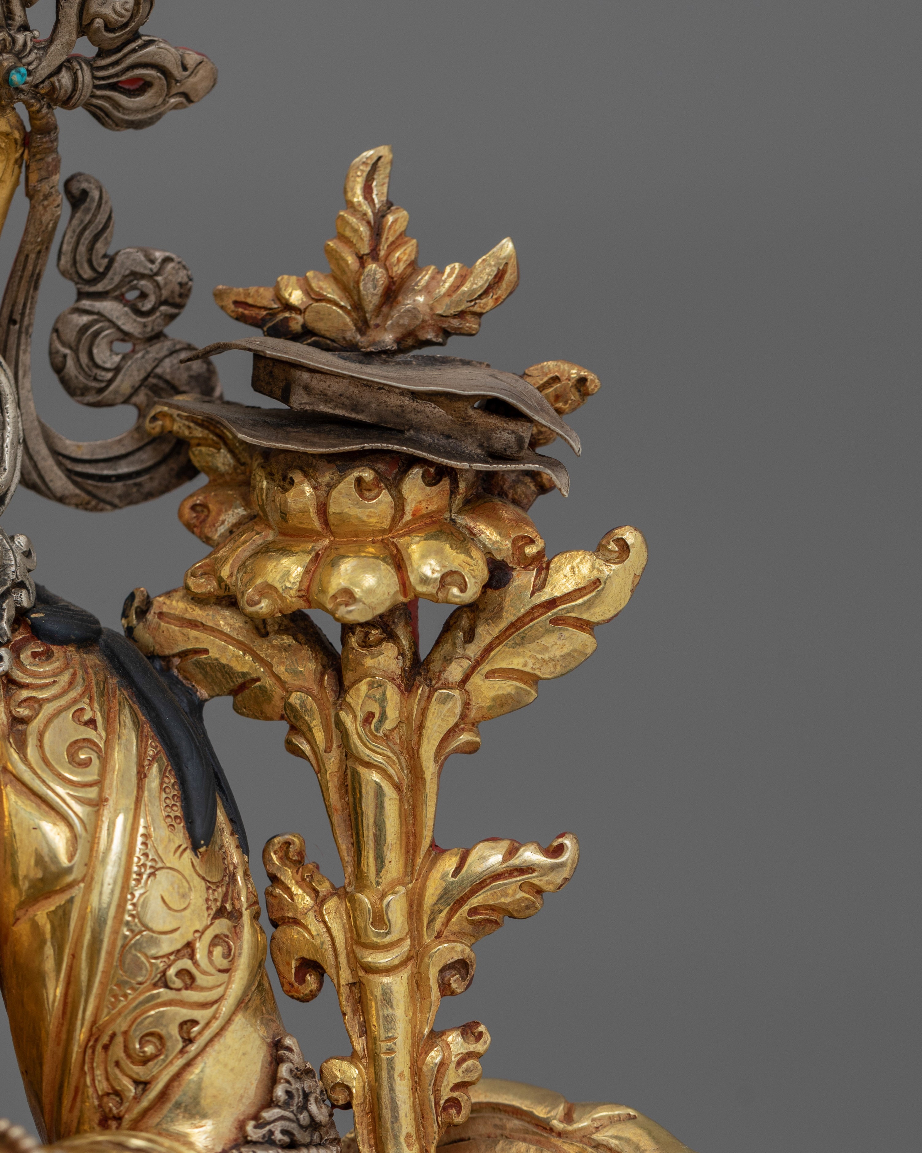 24K Gold Gilded Tibetan Kadampa Manjushri Statue | Wisdom Deity Sculpture