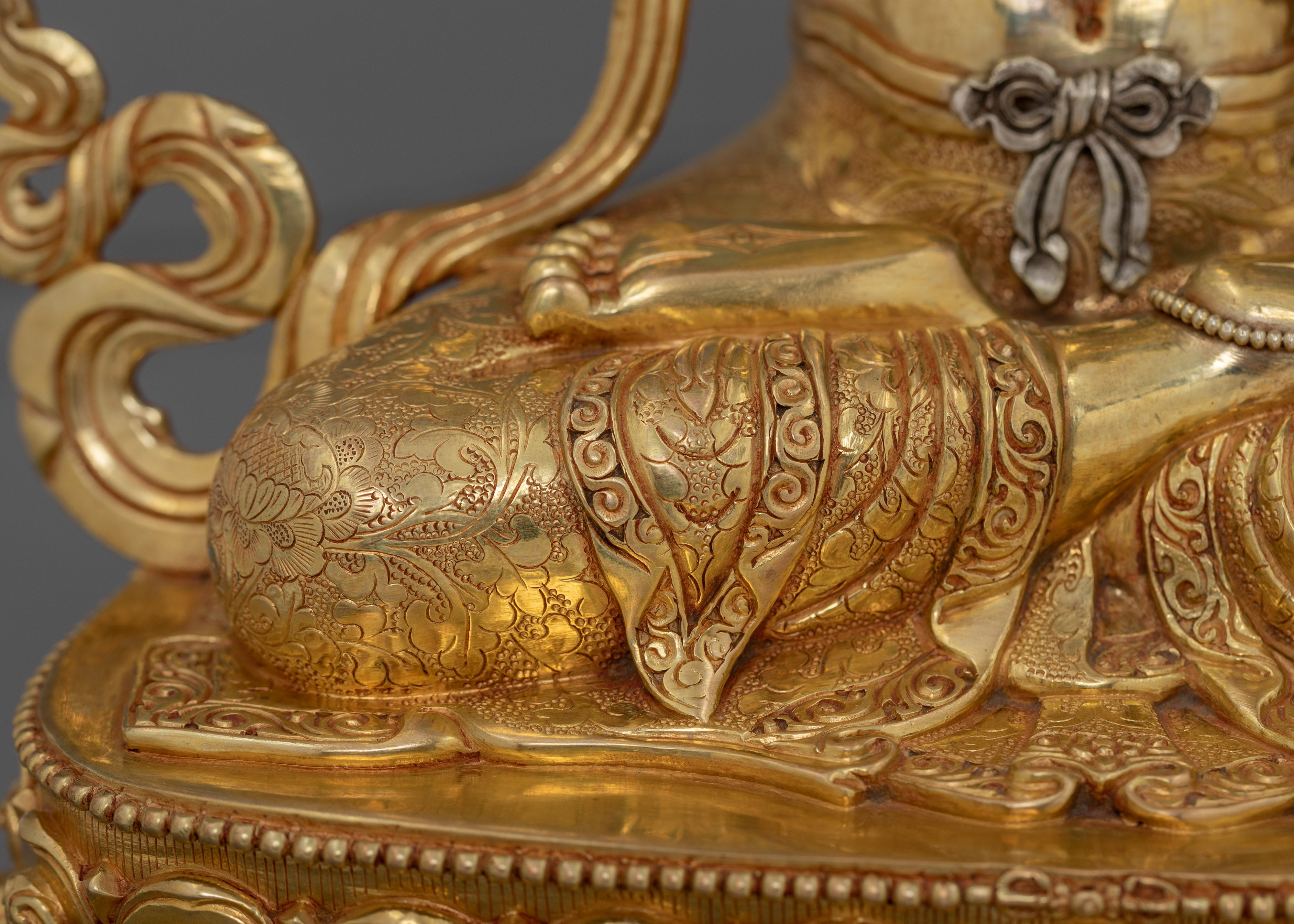 24K Gold Gilded Tibetan Kadampa Manjushri Statue | Wisdom Deity Sculpture