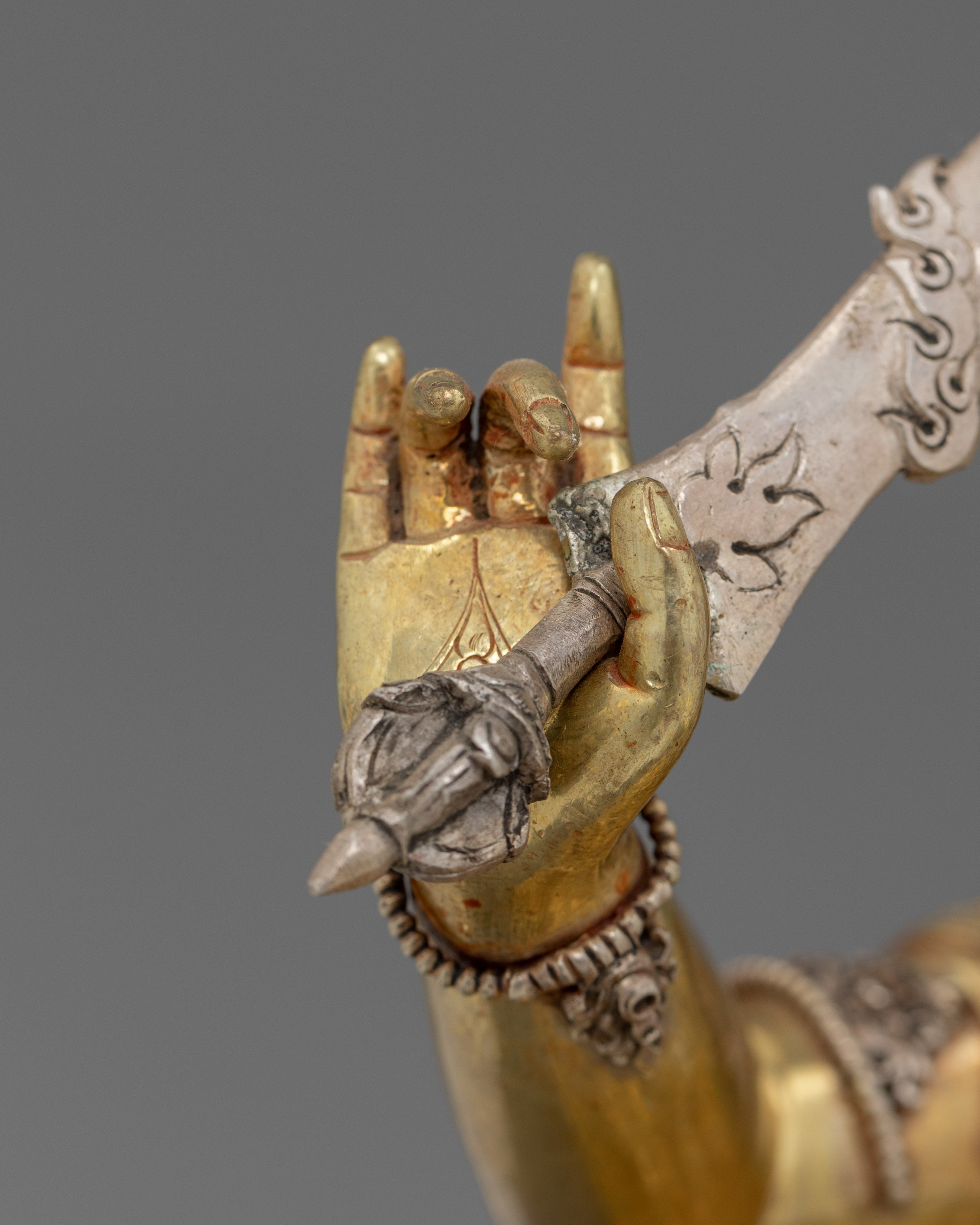 24K Gold Gilded Tibetan Kadampa Manjushri Statue | Wisdom Deity Sculpture