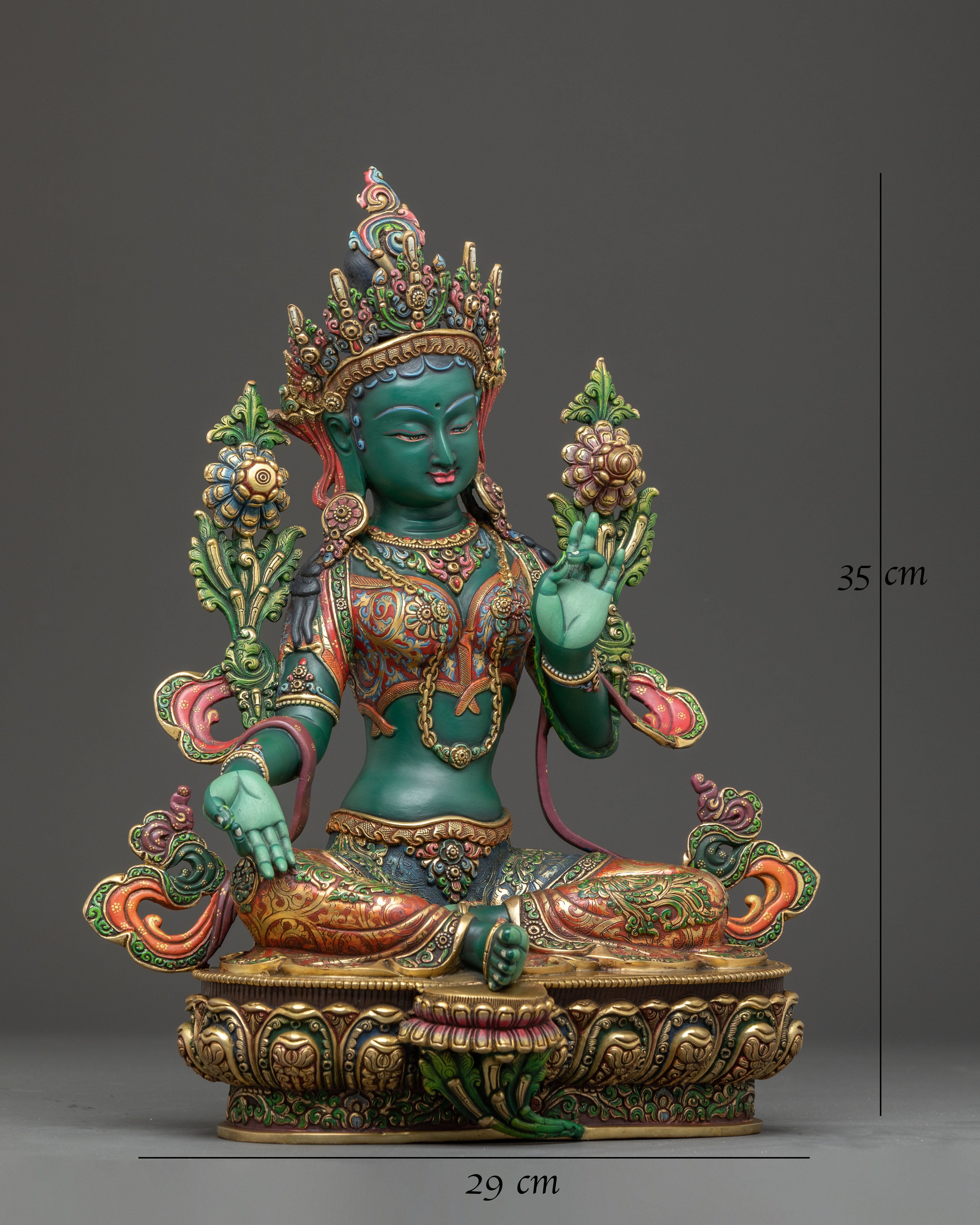 Colourful Green Tara Copper Statue | Compassion Goddess
