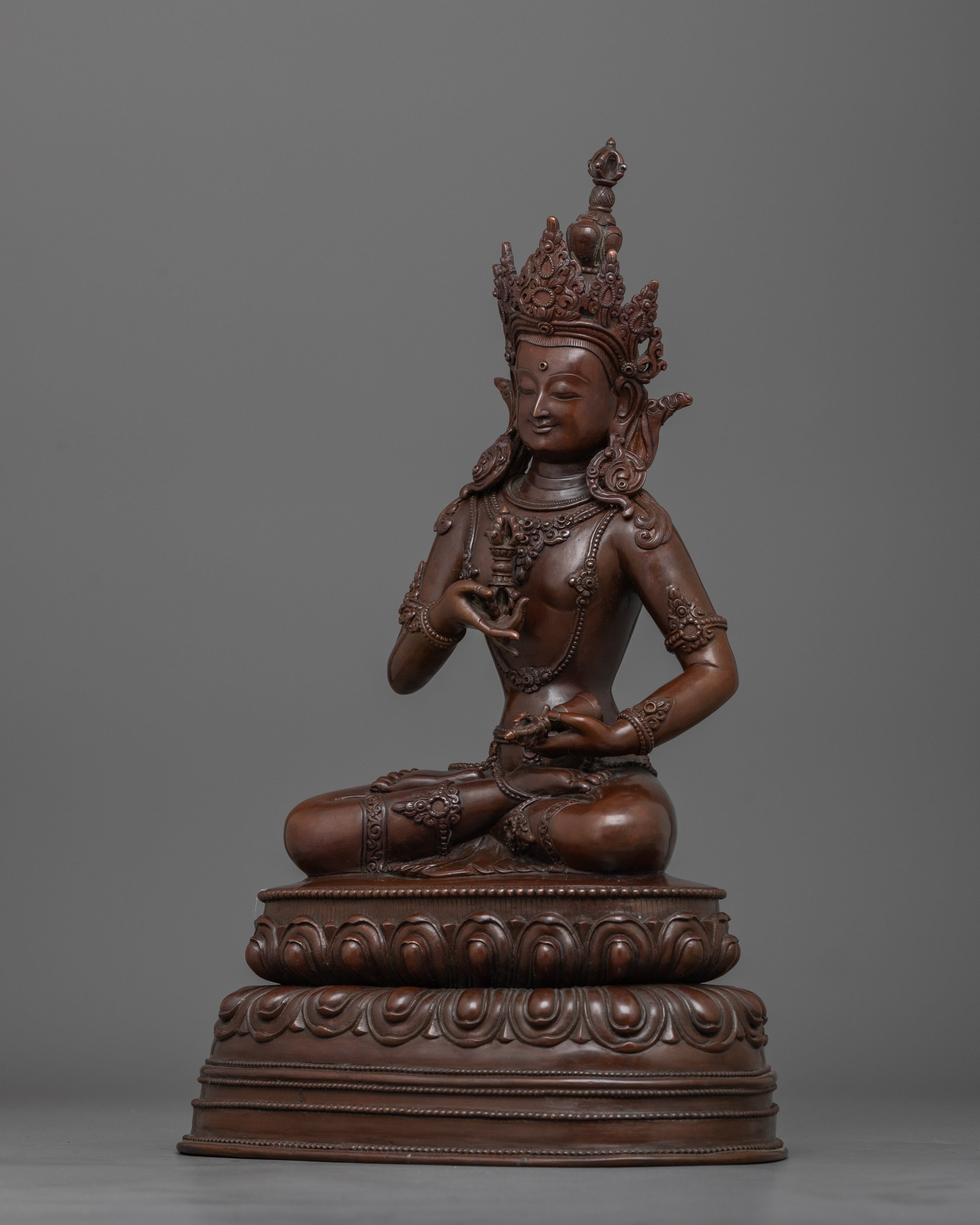 Serene Buddhist Vajrasattva Statue | Tibetan Oxidized Copper Sculpture