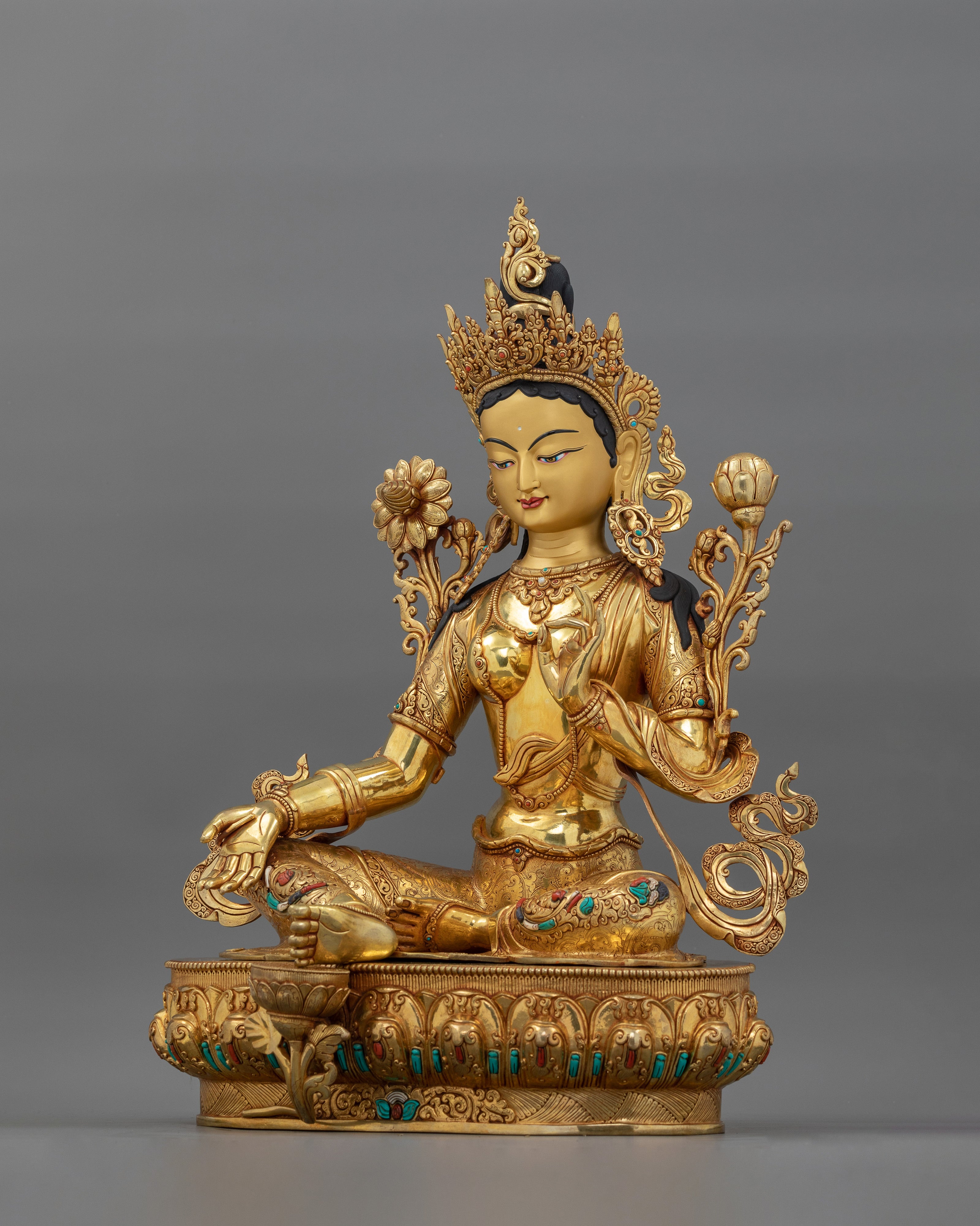 Enlightened Female Buddha Sculpture | 24K Gold Gilded Statue