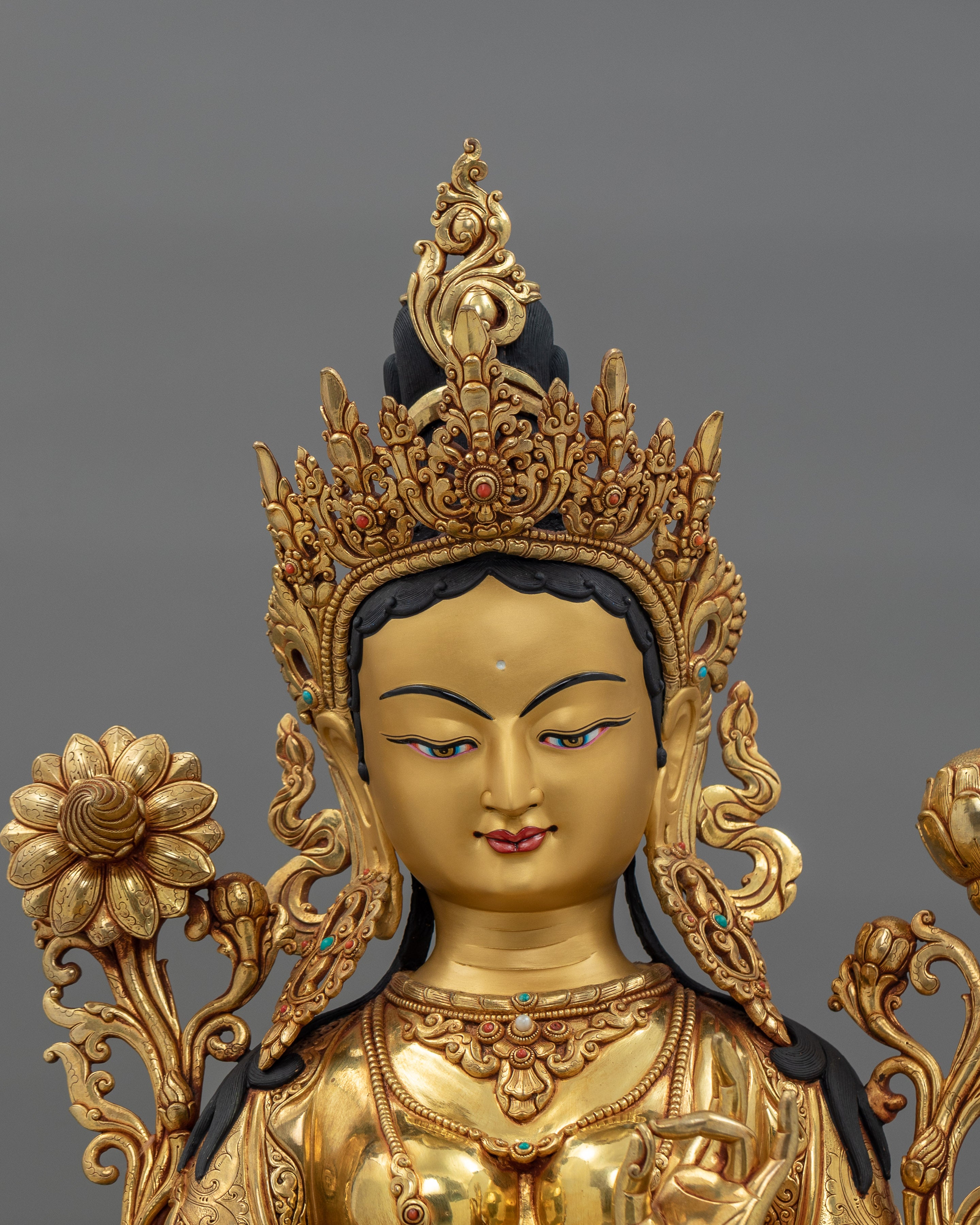 Enlightened Female Buddha Sculpture | 24K Gold Gilded Statue